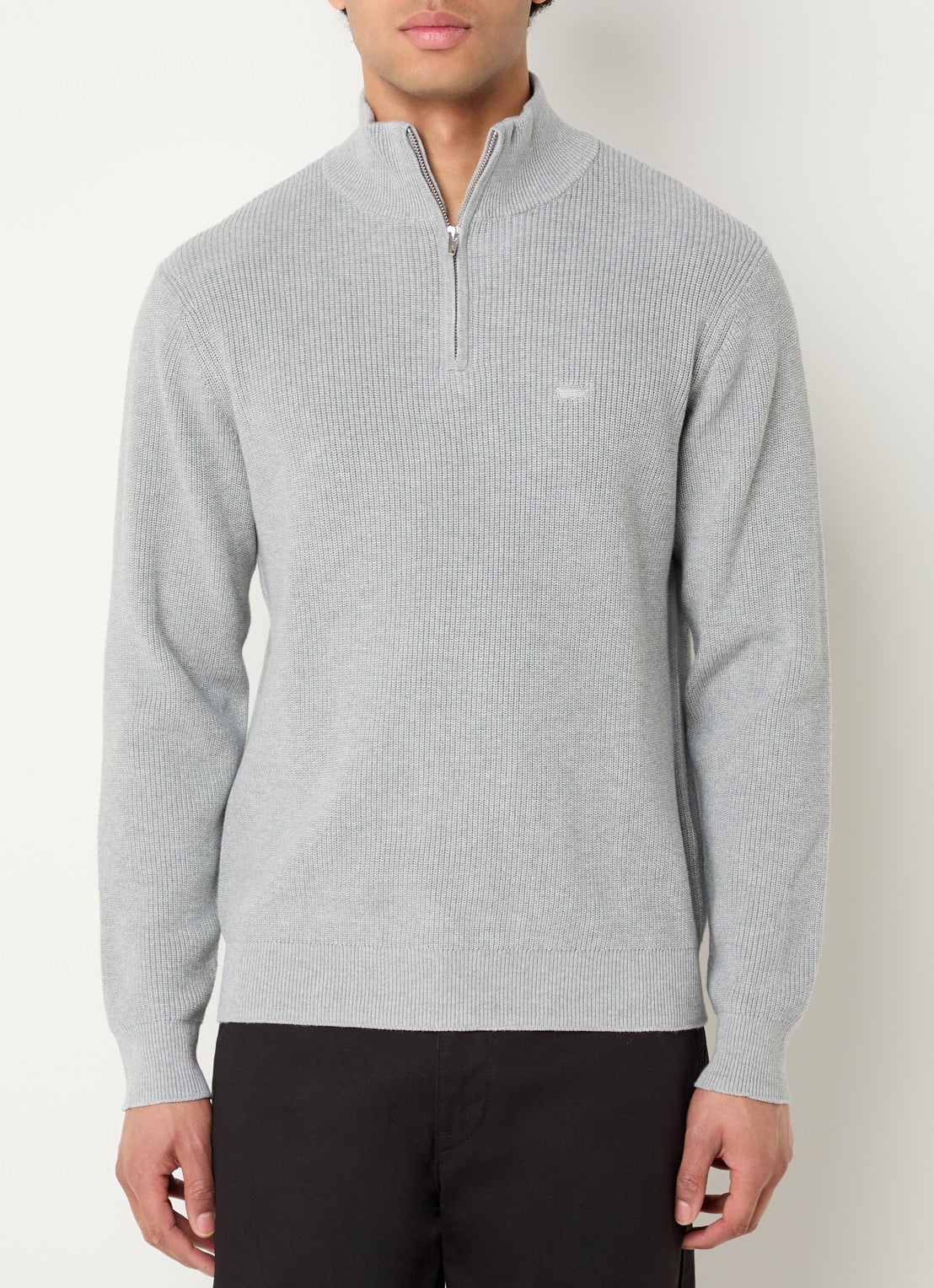 Levi's Ribgebreide trui met halve rits - detail 4 lichtgrijs
