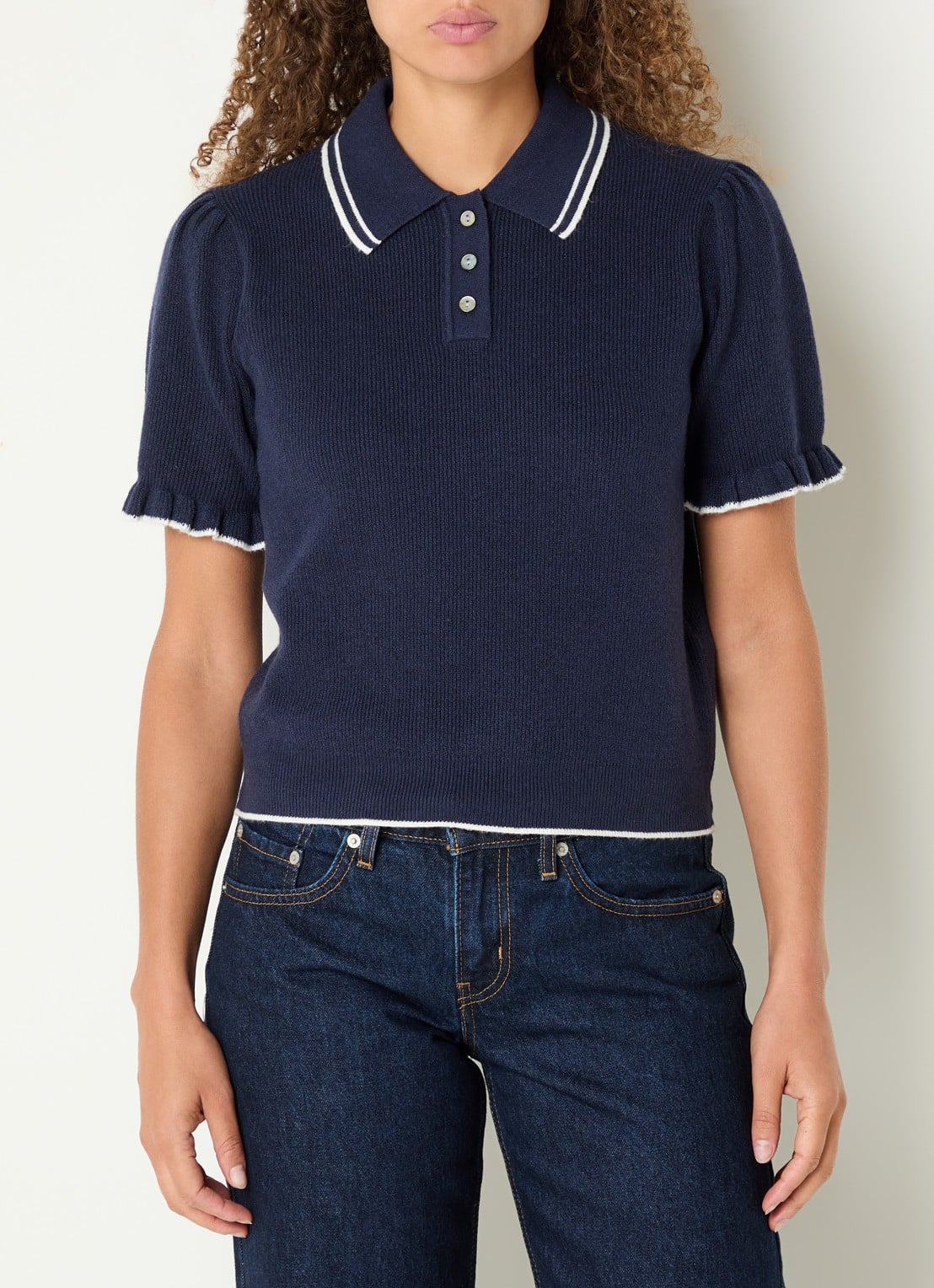 Levi's Ribgebreide trui met pofmouw en polokraag - detail 4 donkerblauw