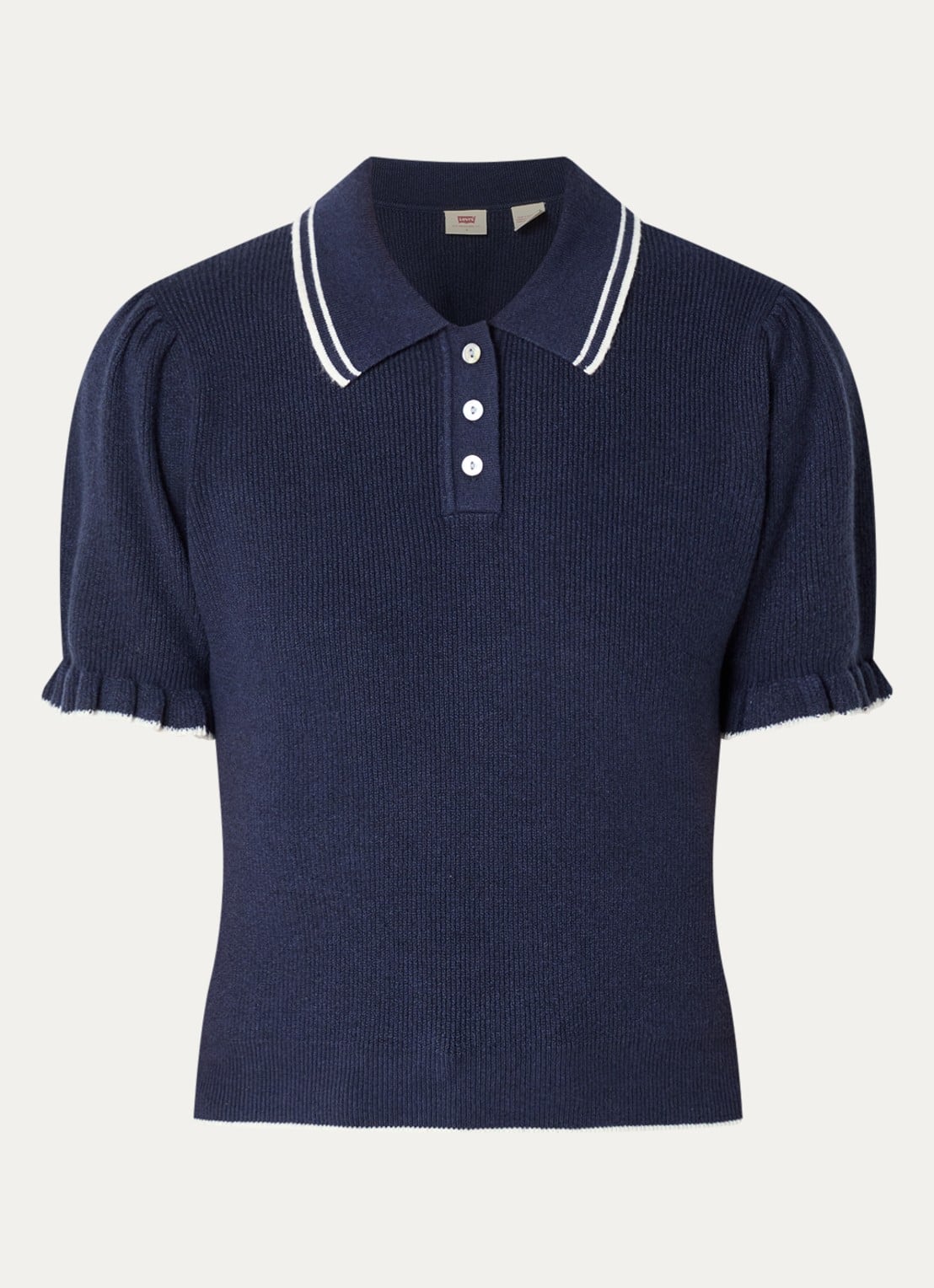 Levi's Ribgebreide trui met pofmouw en polokraag - voorkant 2 donkerblauw