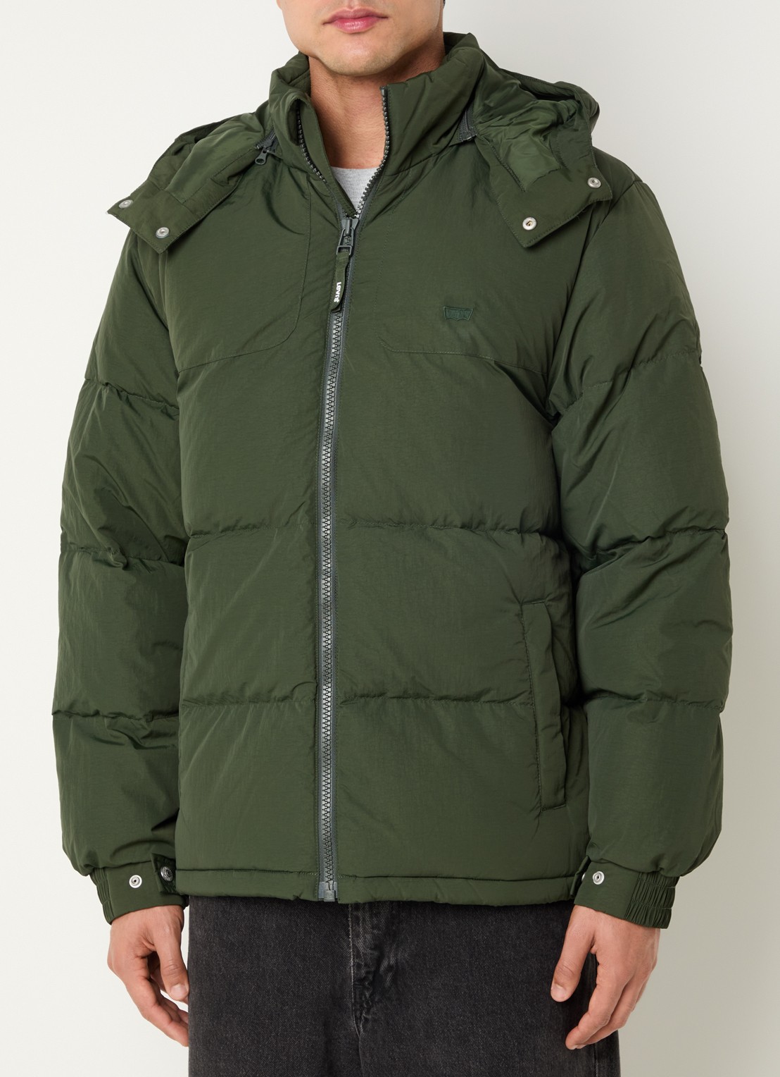 Levi's Rockridge puffer jack met donsvulling en afneembare capuchon - detail 4 donkergroen