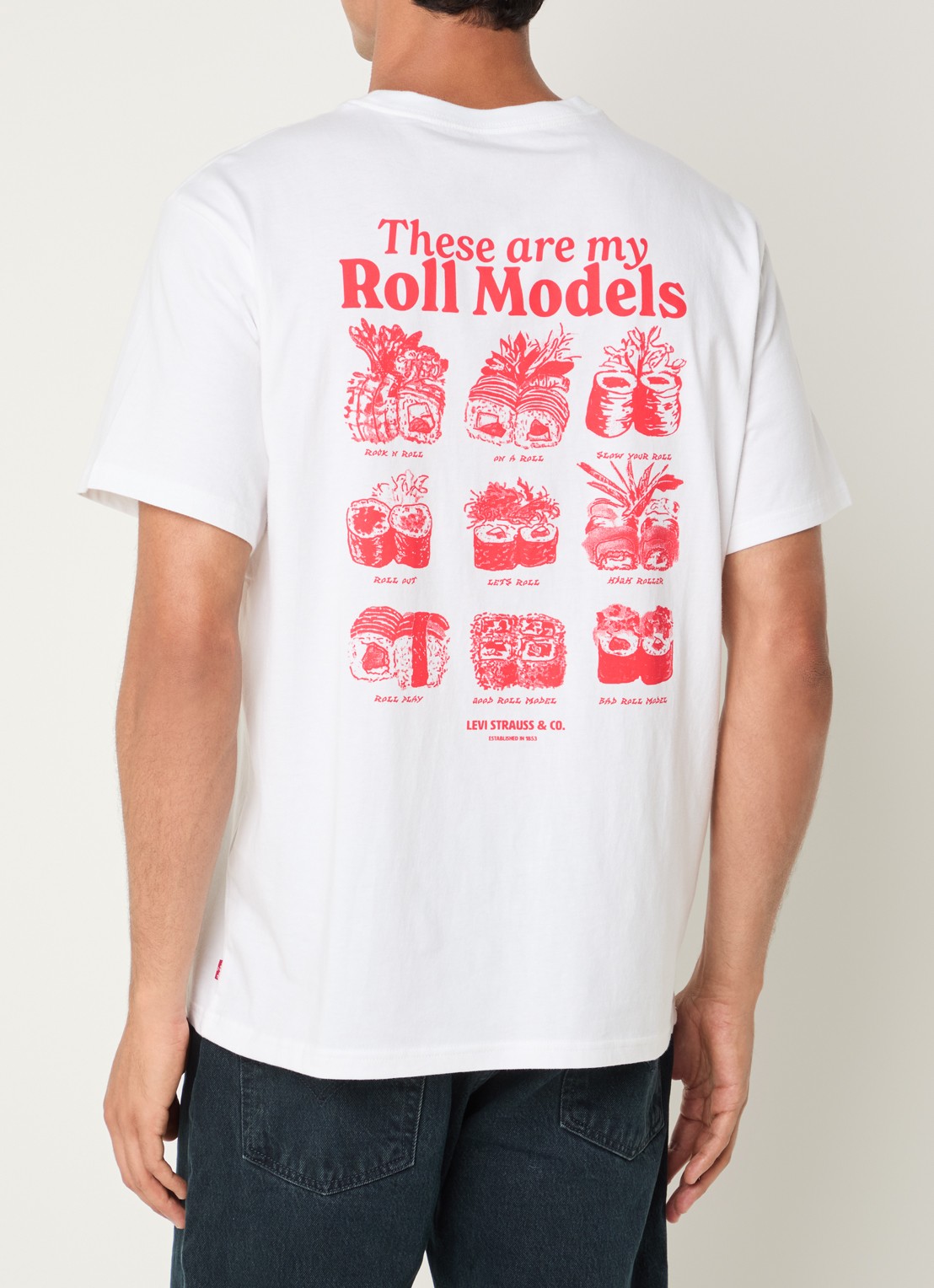 Levi's Roll Models T-shirt met front- en backprint - detail wit