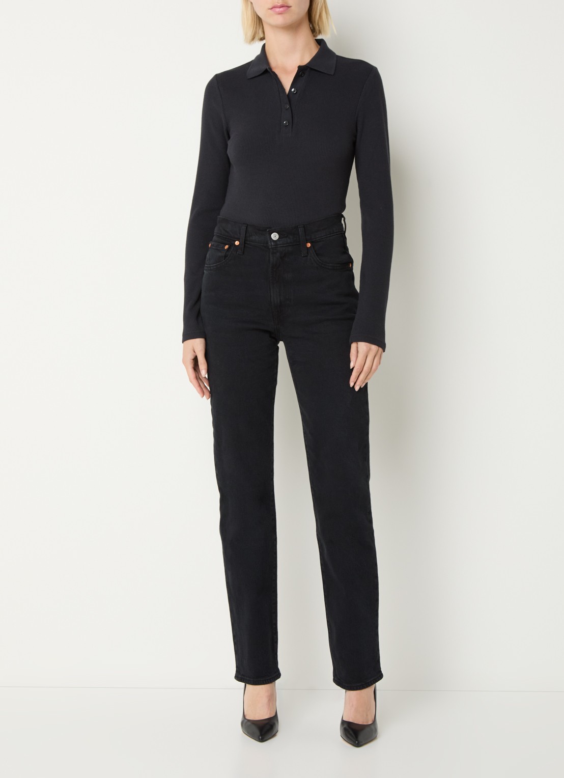 Levi's Rory polo met ribstructuur - voorkant 4 zwart