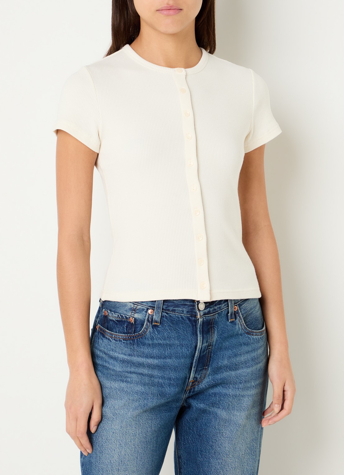 Levi's Rory top met ribstructuur - detail gebroken wit
