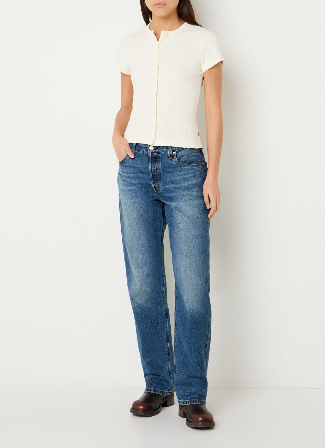 Levi's Rory top met ribstructuur - voorkant 4 gebroken wit