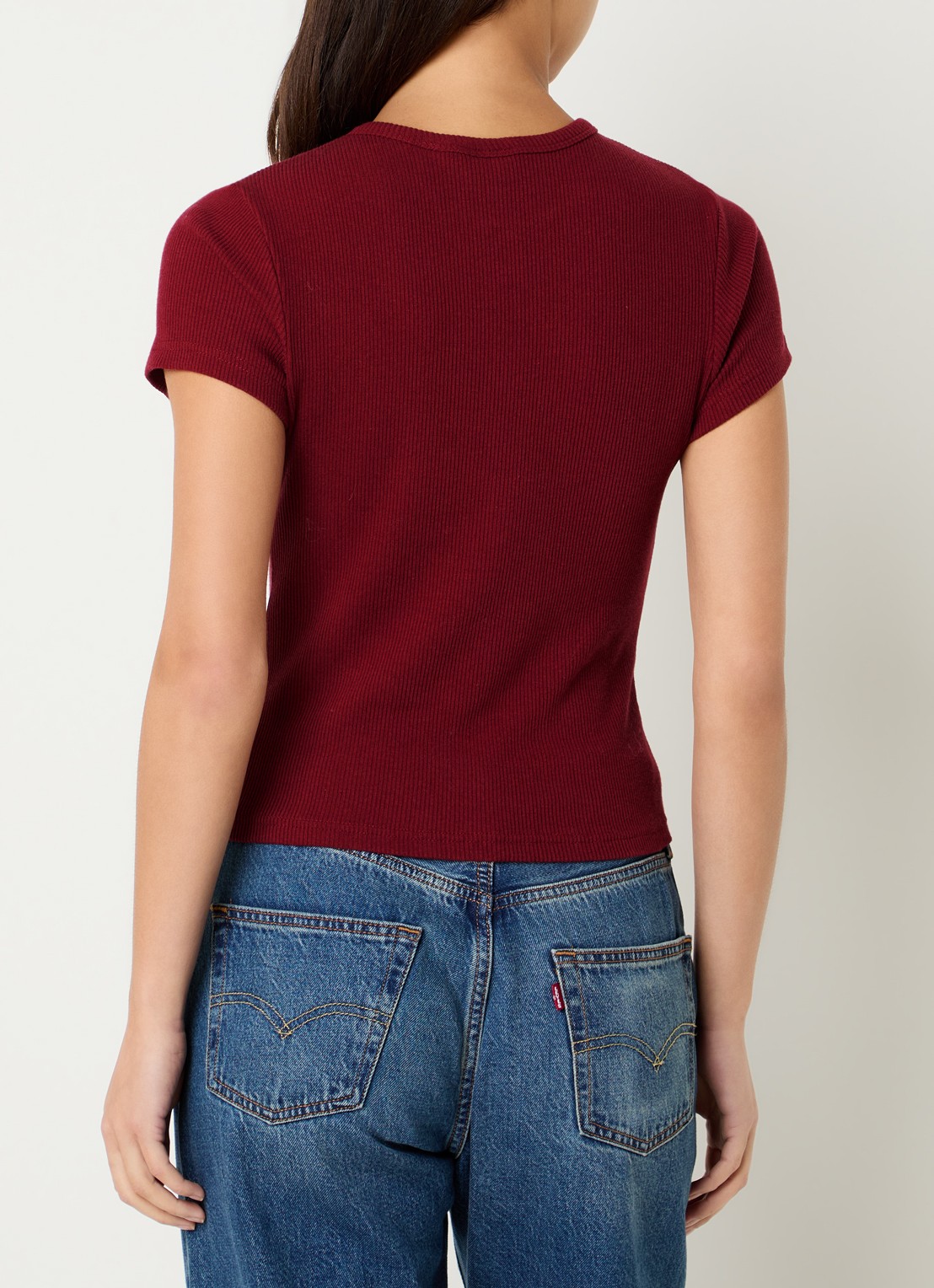 Levi's Rory top met ribstructuur - achterkant 3 steenrood