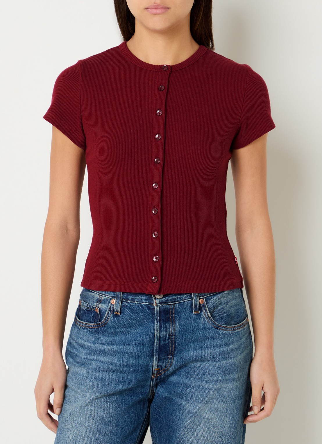 Levi's Rory top met ribstructuur - detail 4 steenrood