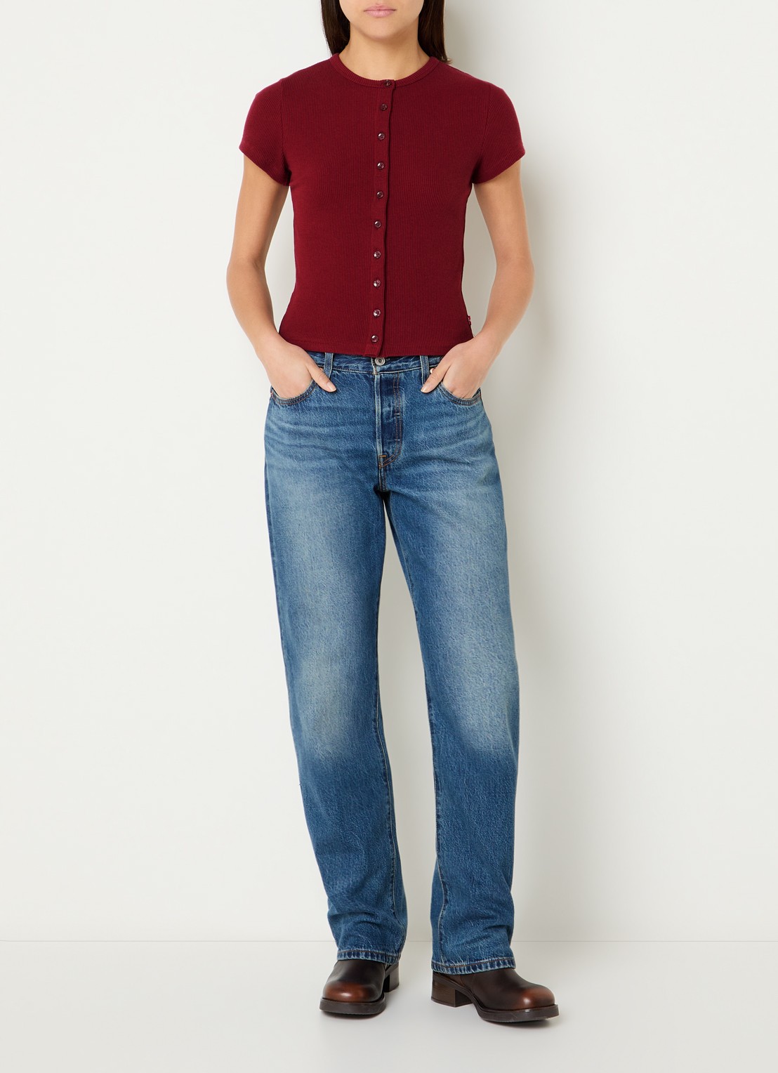 Levi's Rory top met ribstructuur - voorkant 2 steenrood