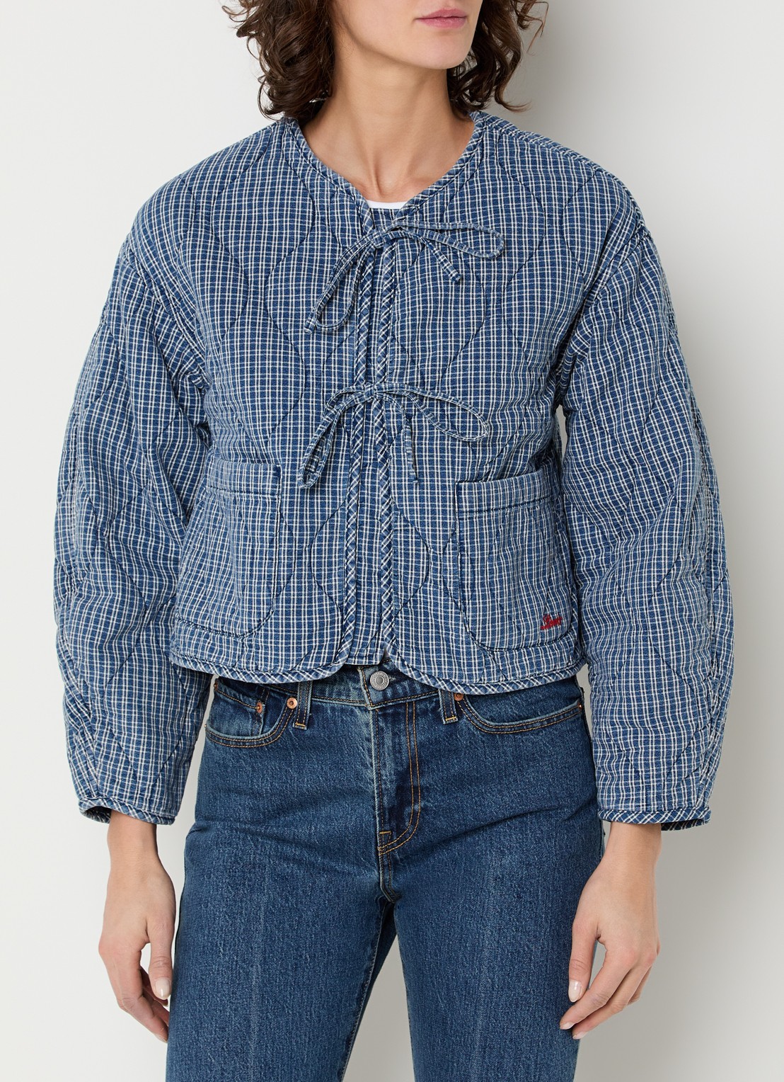 Levi's Rue Liner jack met quilt patroon en ruitdessin - detail 4 donkerblauw