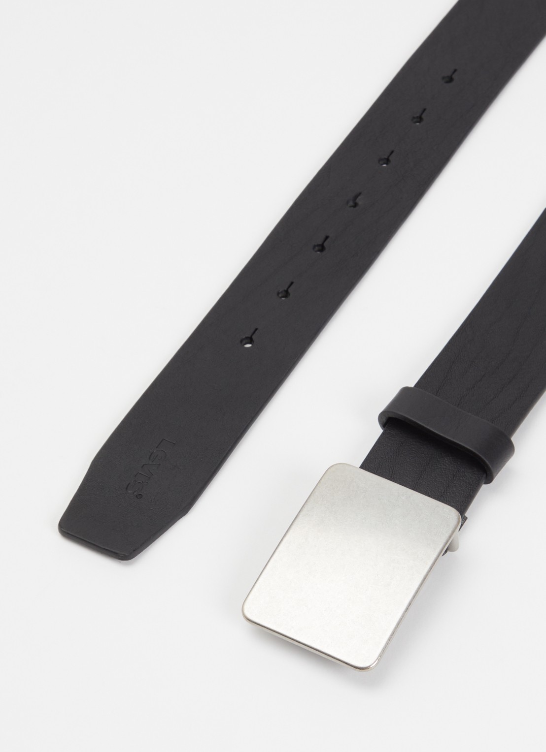 Levi's Ryder Plaque riem van leer - detail zwart
