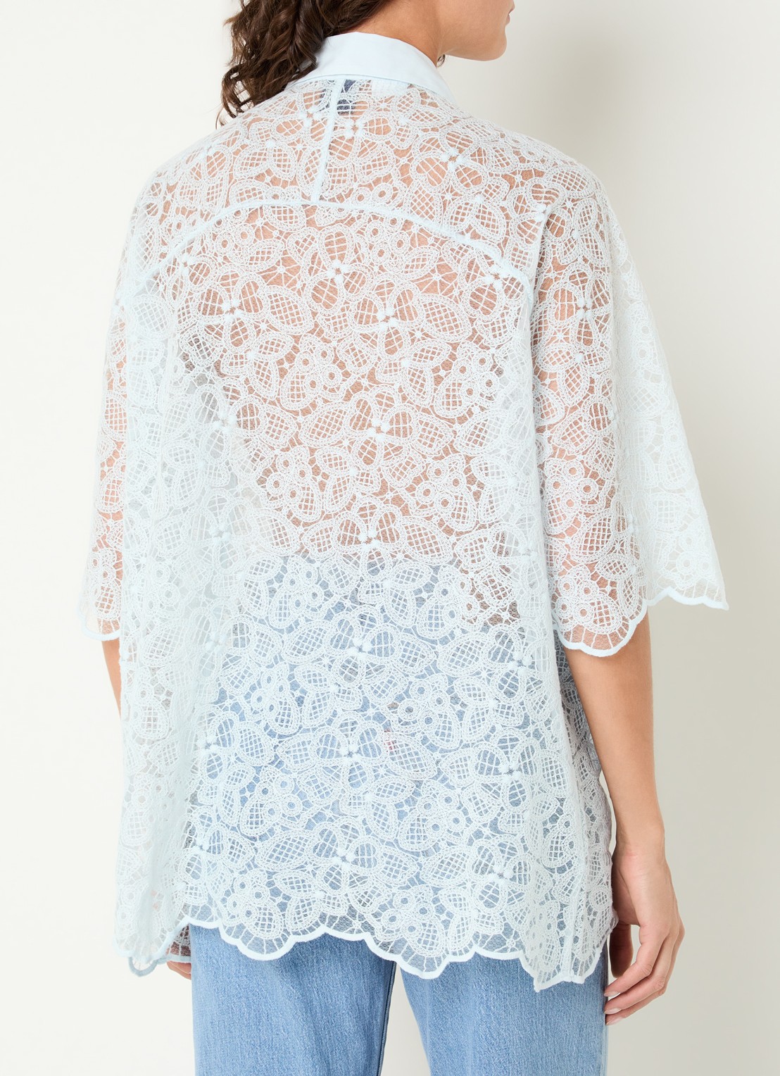 Levi's Semi-transparante blouse met broderie - achterkant lichtblauw
