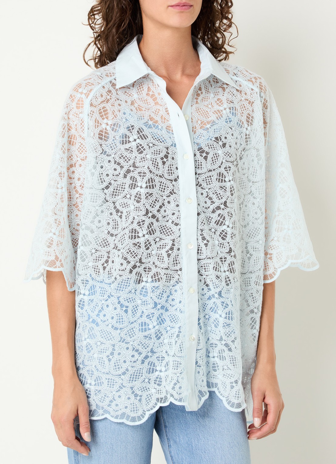 Levi's Semi-transparante blouse met broderie - detail 4 lichtblauw