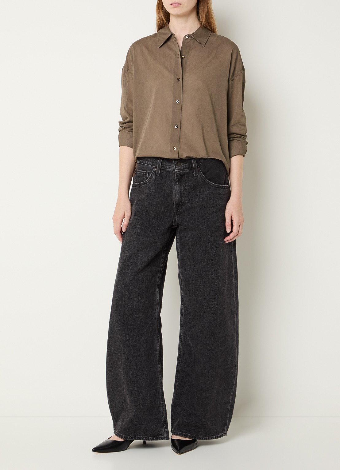 Levi's Semi-transparante blouse met kraag - voorkant 4 camel