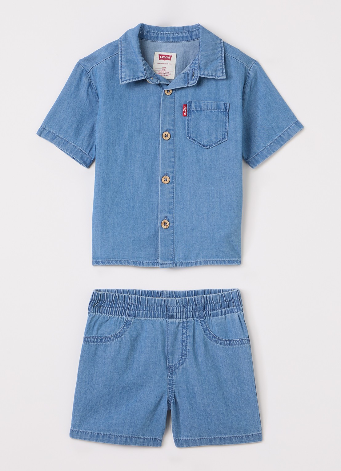 Levi's Set van overhemd met korte broek 2-delig - voorkant blauw