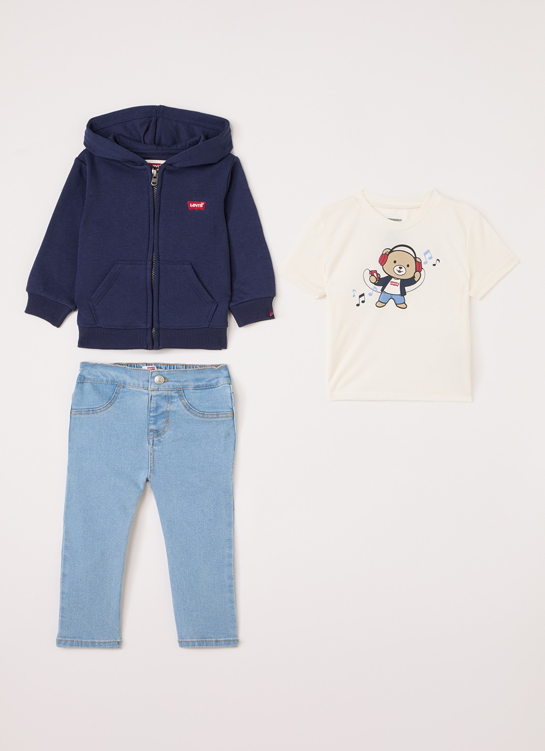 Levi's Set van sweatvest met jeans en T-shirt 3-delig - voorkant blauw