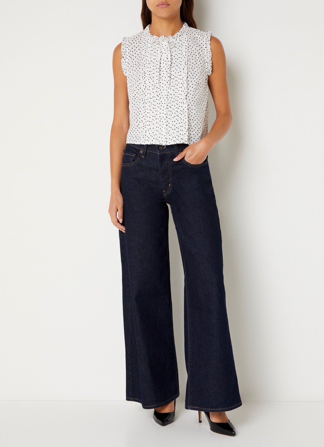 Levi's Shelby blouse met stippenprint - voorkant 4 beige