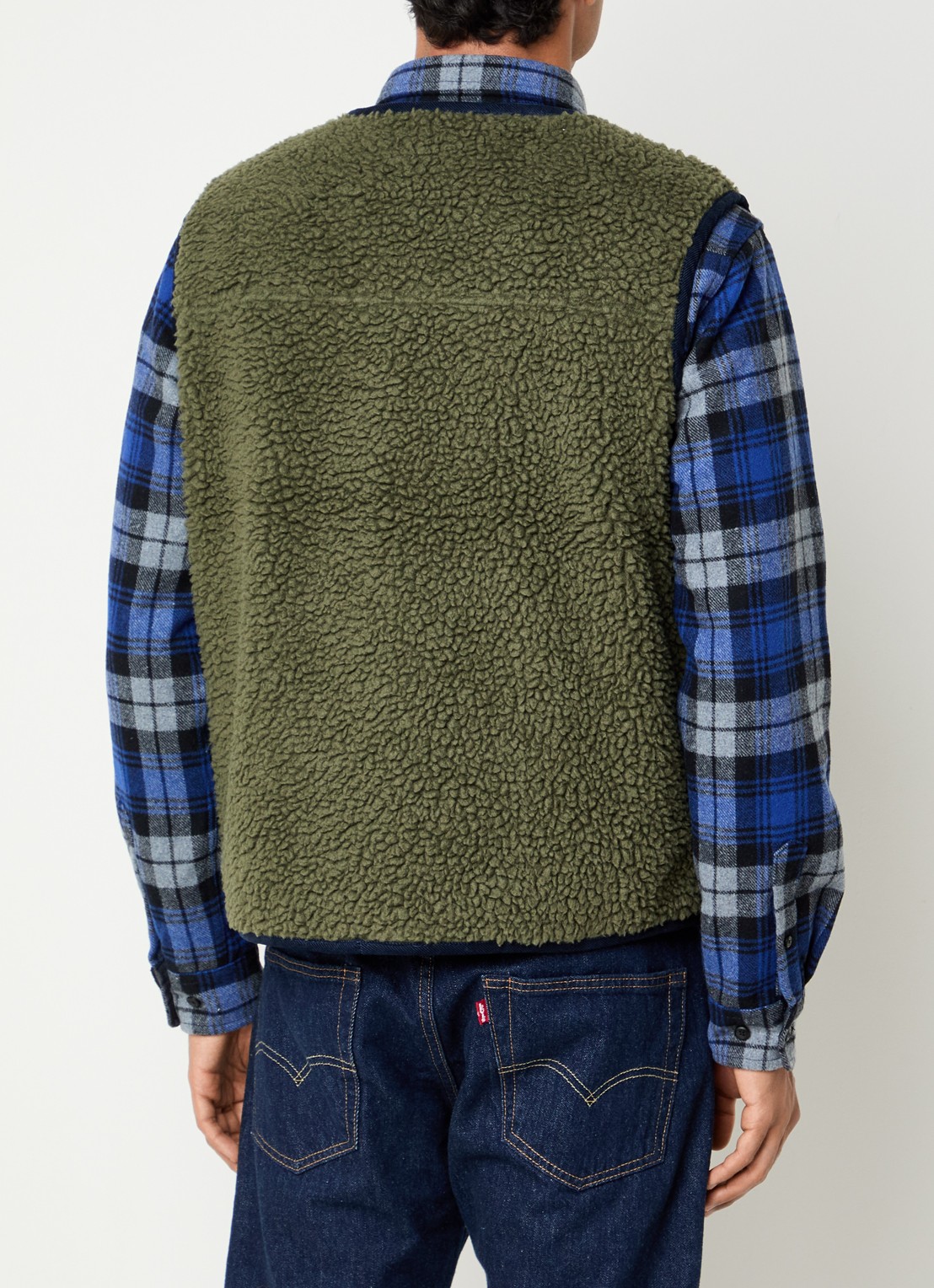 Levi's Sherpa bodywarmer van teddy met steekzakken - achterkant 4 bronsgroen