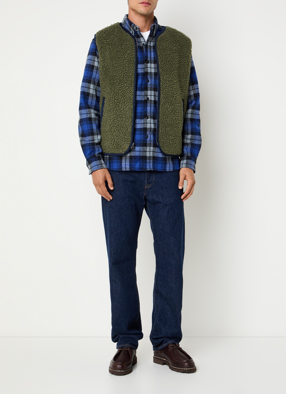 Levi's Sherpa bodywarmer van teddy met steekzakken - voorkant 3 bronsgroen
