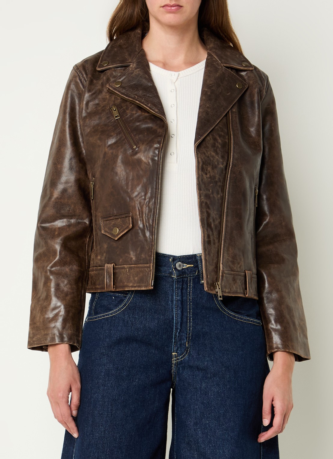 Levi's Shita bikerjack van schapenleer - detail donkerbruin