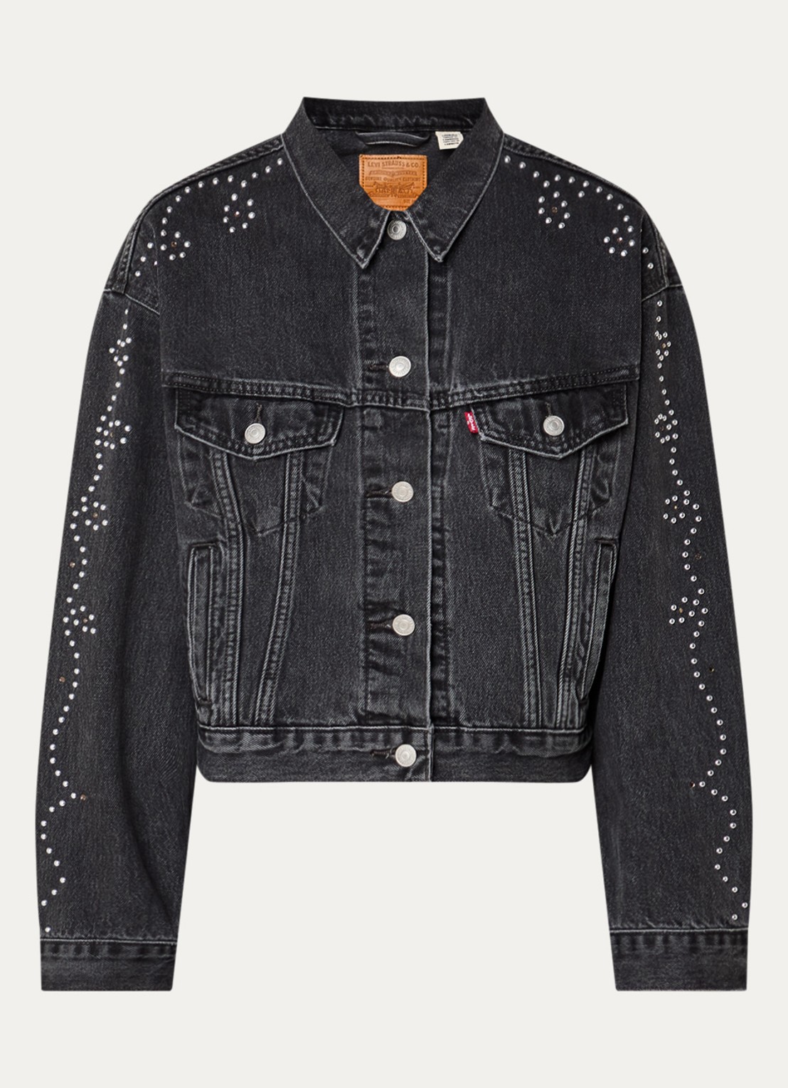 Levi's Shrunken 90s spijkerjas met steekzakken en studs - voorkant 3 zwart