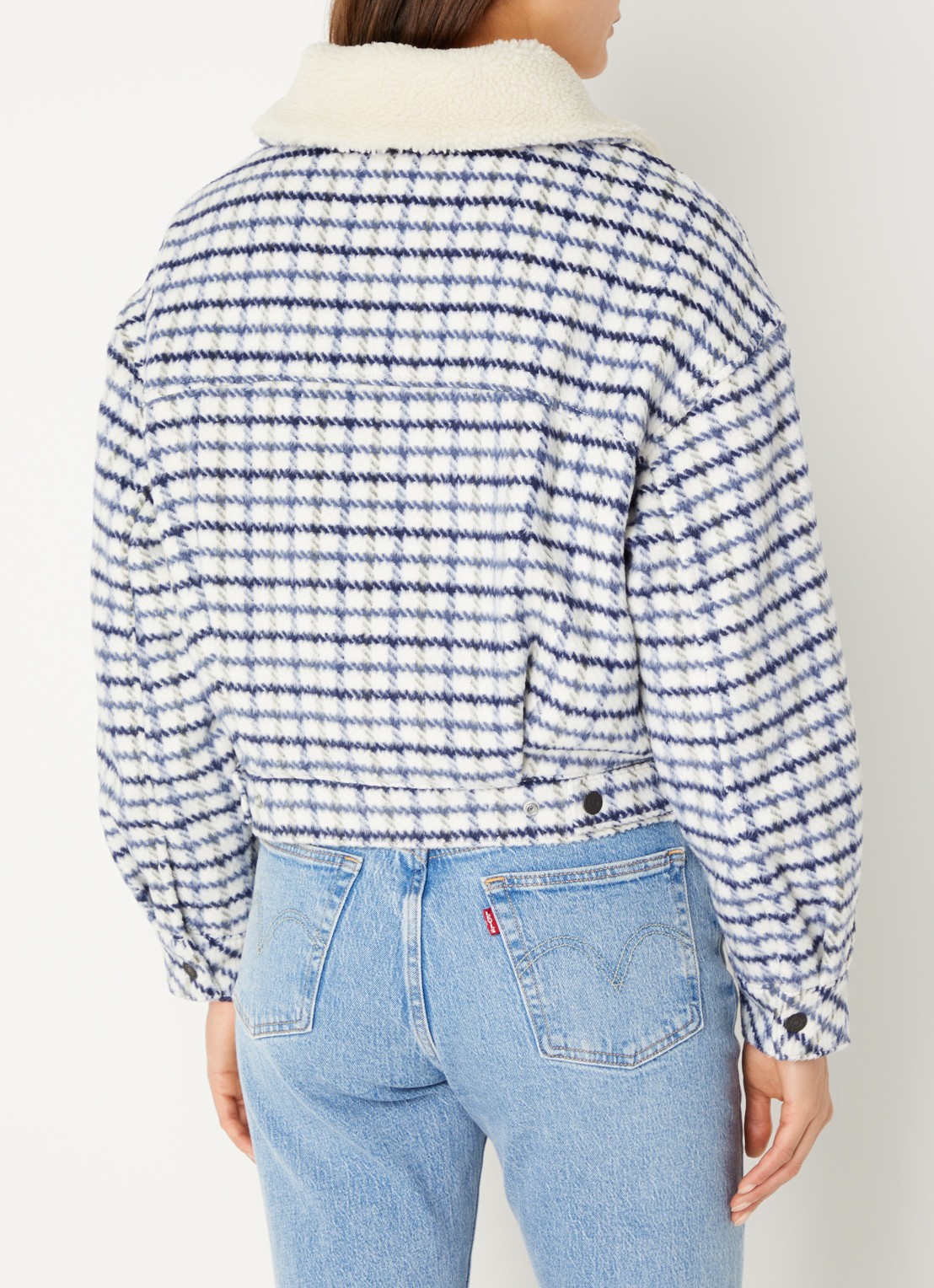 Levi's Shrunken gewatteerd jack in wolblend met ruitdessin - achterkant 4 blauw