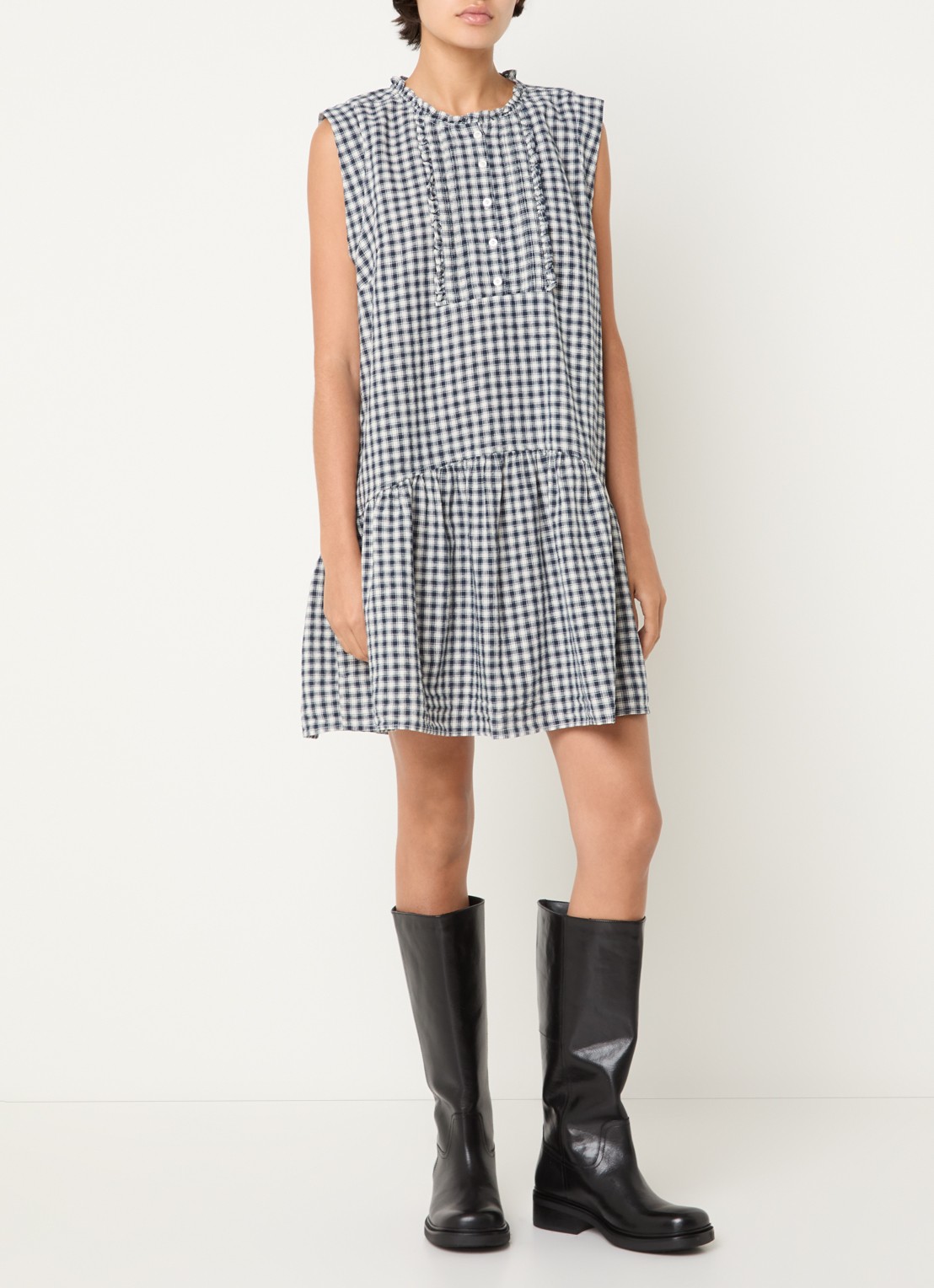 Levi's Solara mini blousejurk met ruitdessin - voorkant 2 donkerblauw