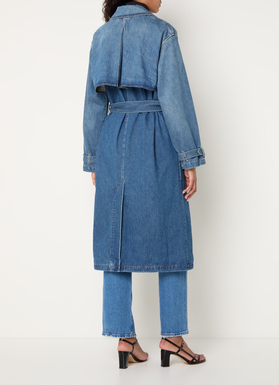 Levi's Spade double-breasted trenchcoat van denim met strikceintuur - achterkant 4 blauw