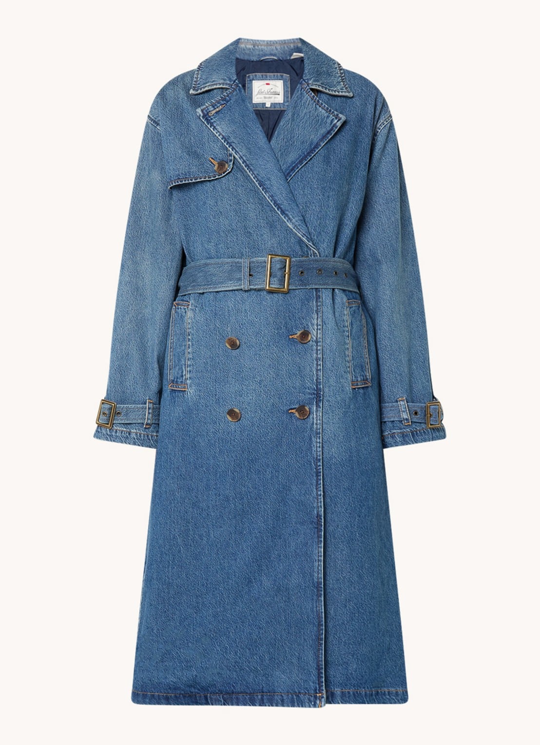Levi's Spade double-breasted trenchcoat van denim met strikceintuur - voorkant 2 blauw