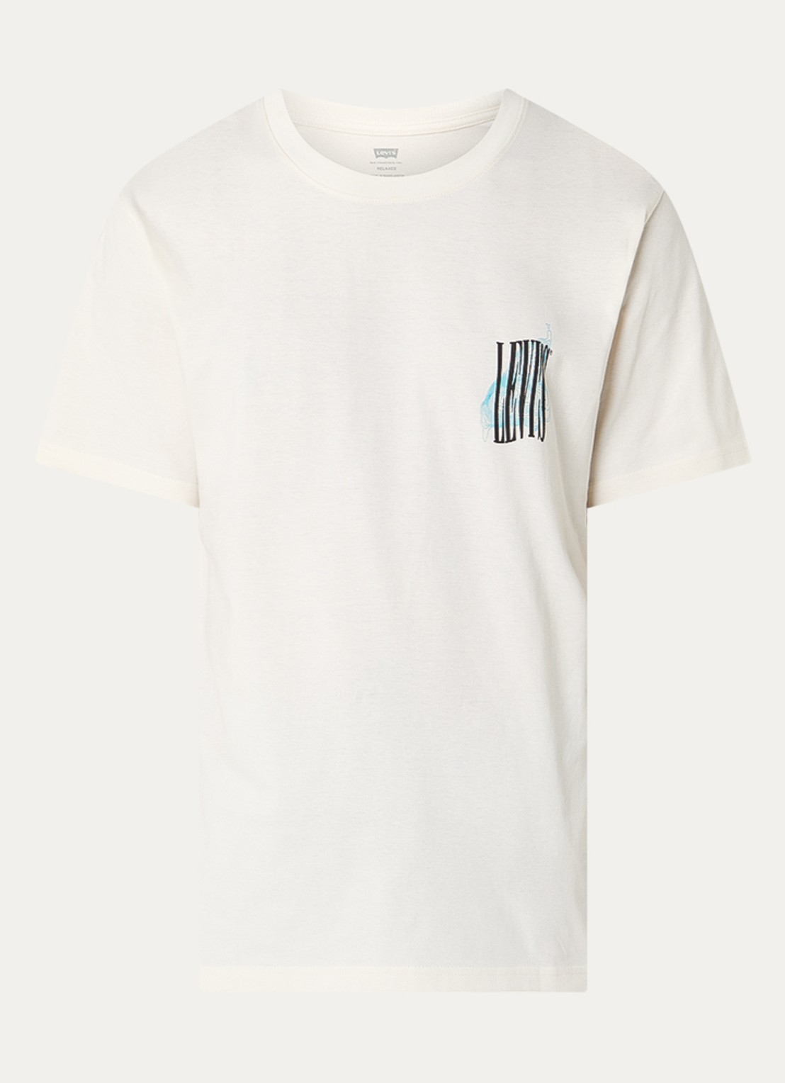 Levi's Stillness T-shirt met logo- en backprint - voorkant gebroken wit