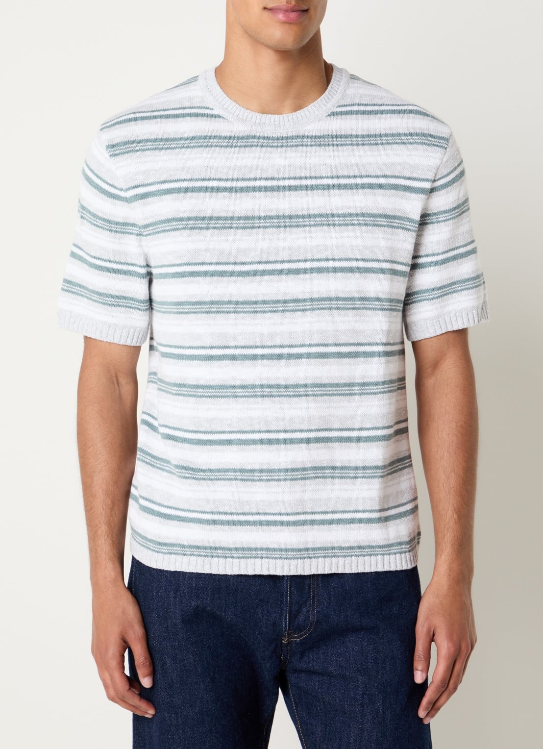 Levi's Stinson grofgebreide trui in linnenblend met streepprint - detail 4 groen