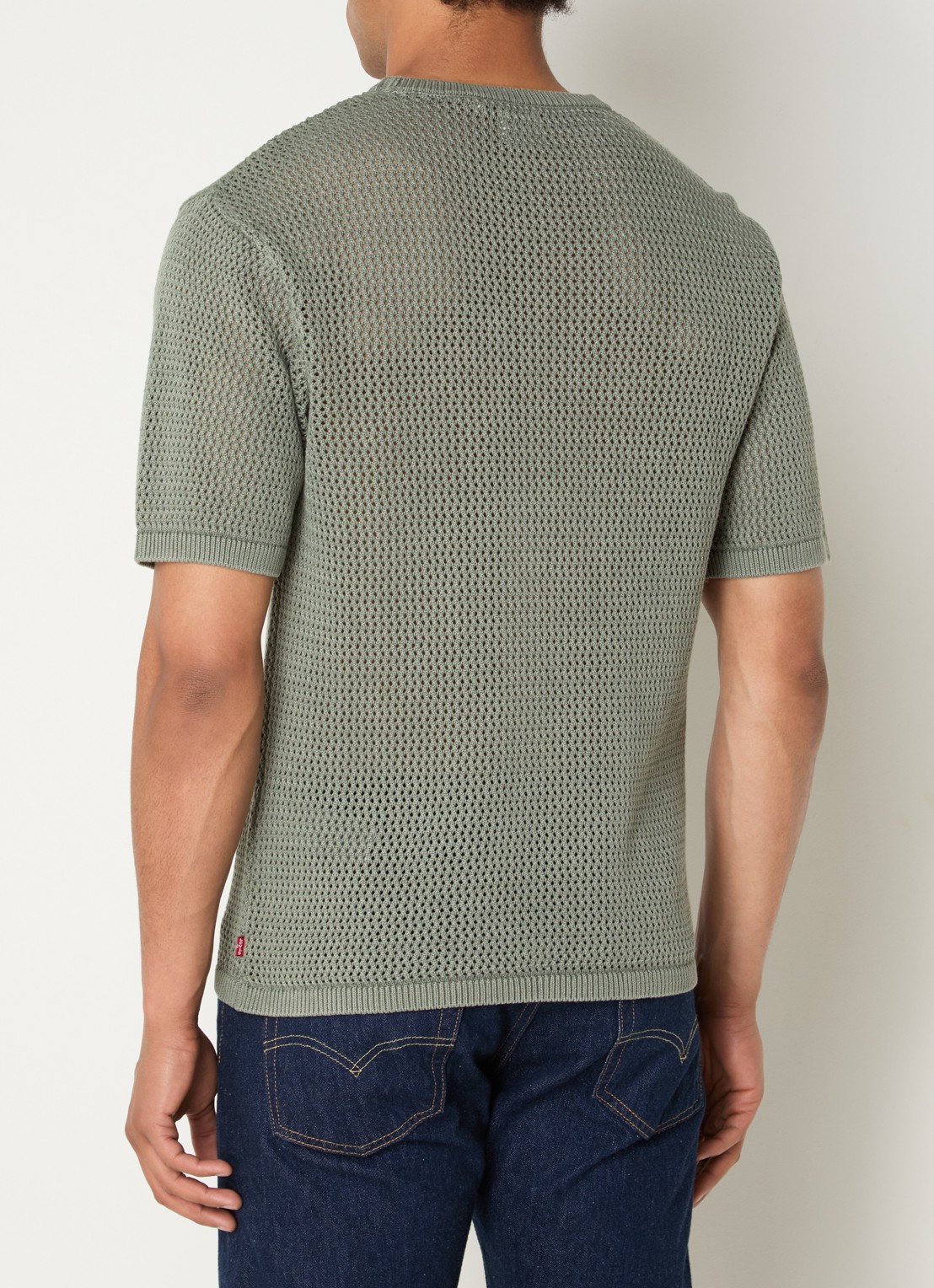 Levi's Stinson T-shirt met opengewerkt dessin - achterkant olijfgroen