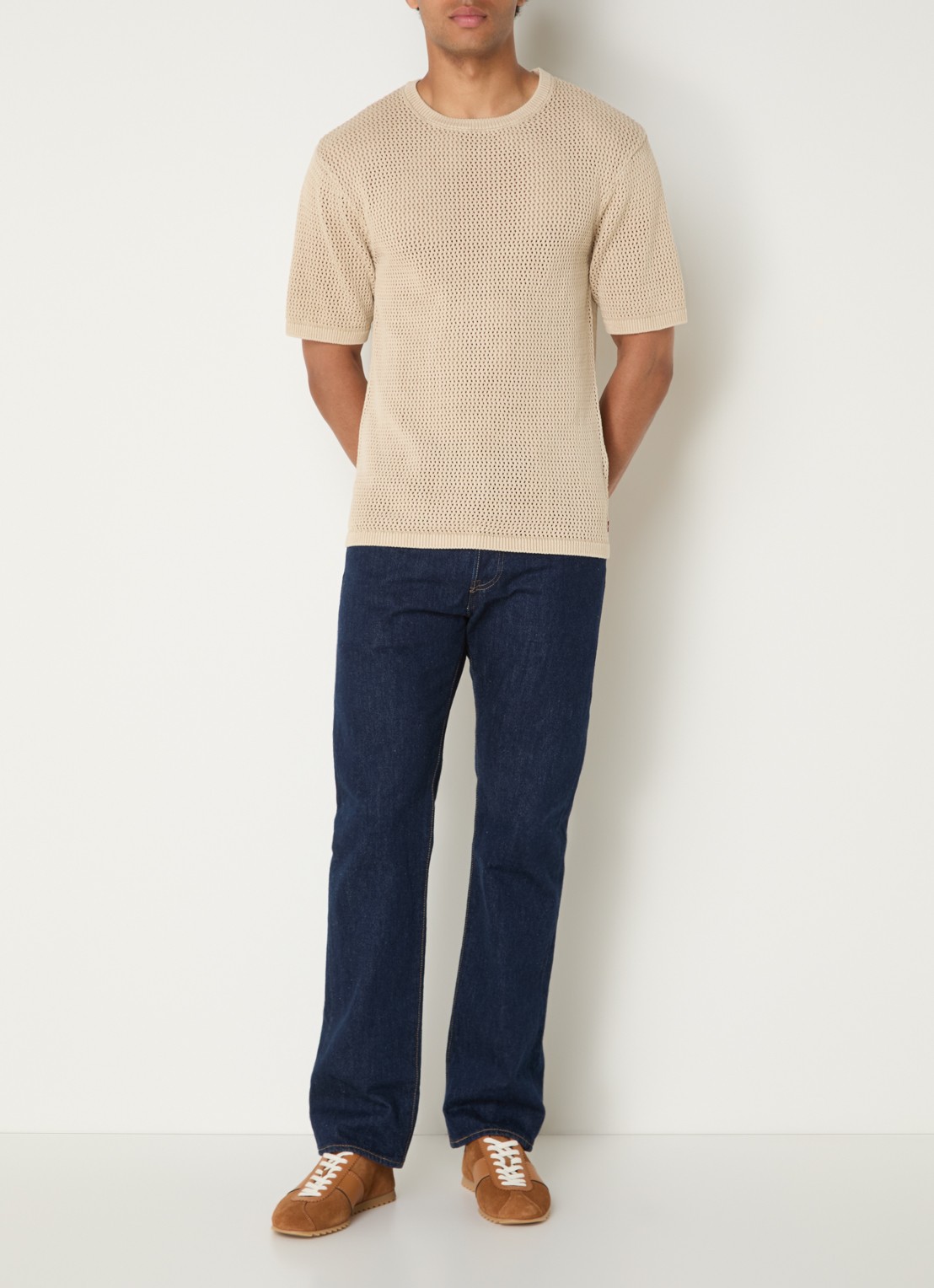 Levi's Stinson T-shirt met opengewerkt dessin - voorkant 3 beige