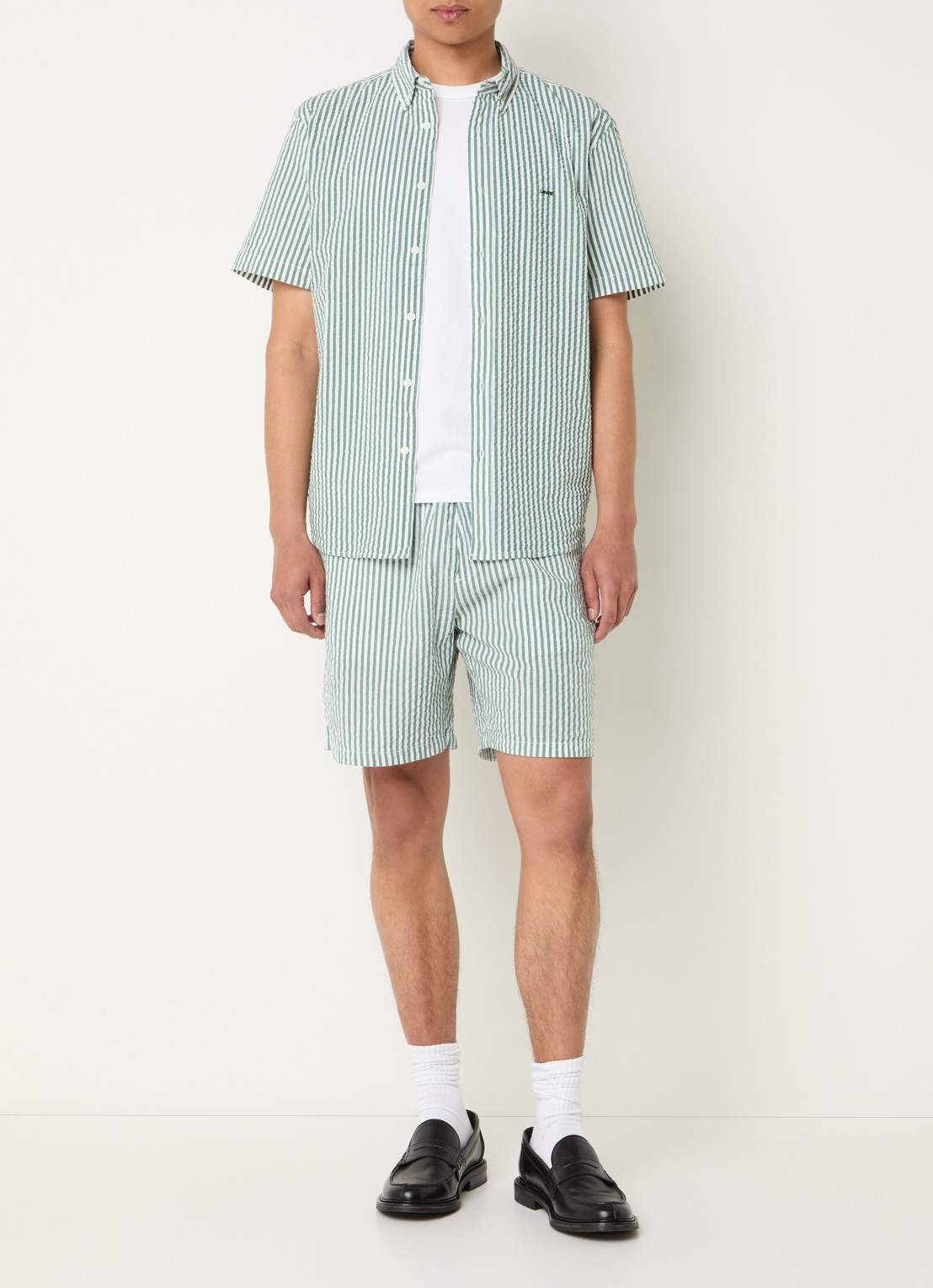 Levi's Straight fit korte broek met streepprint - voorkant 4 donkergroen