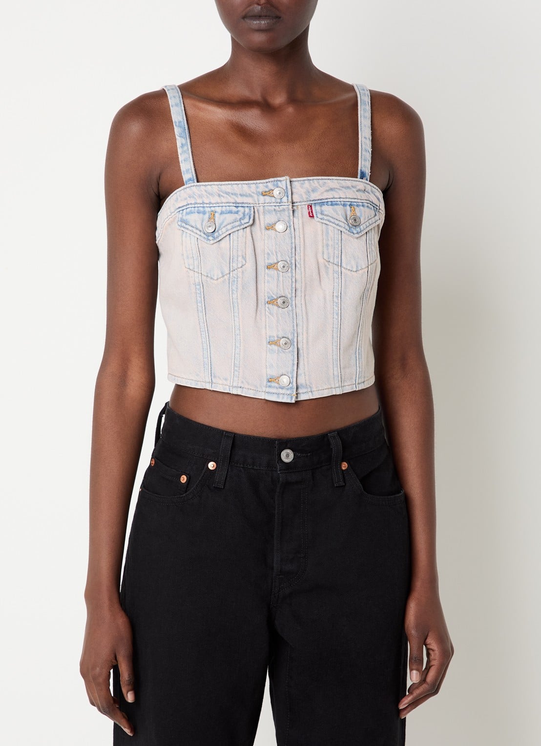 Levi's Strapless top van denim met verwassen afwerking en afneembare bandjes - detail oudroze
