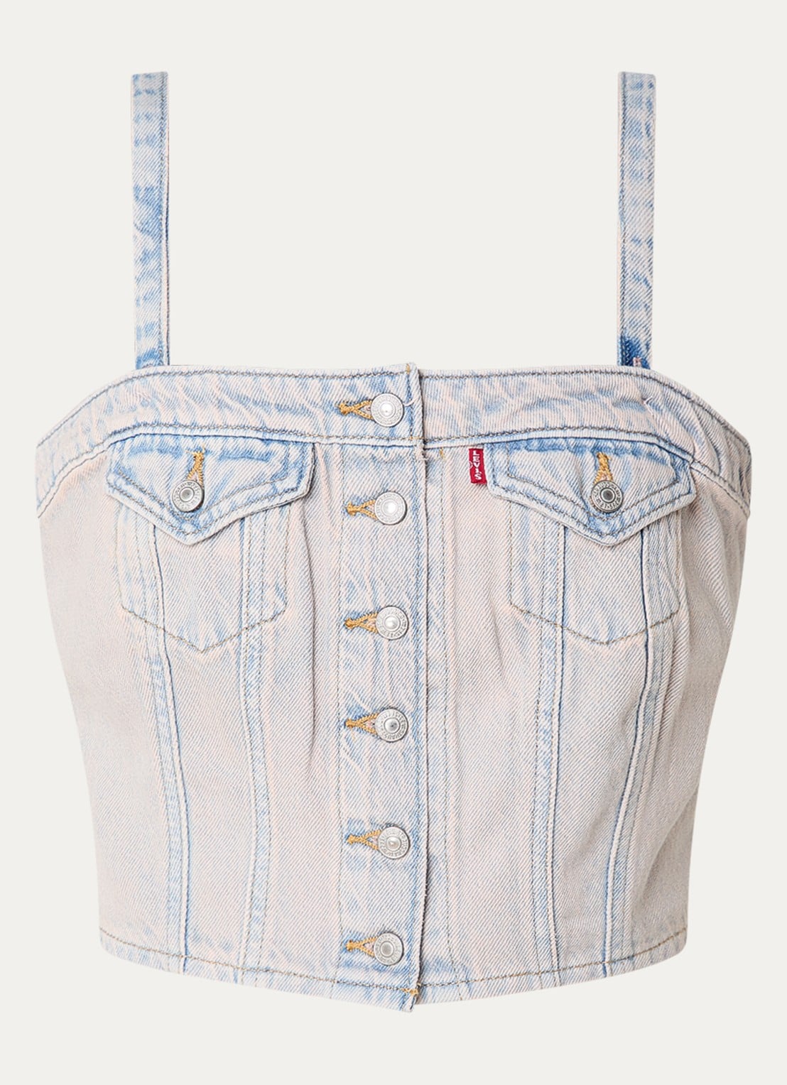 Levi's Strapless top van denim met verwassen afwerking en afneembare bandjes - voorkant 2 oudroze