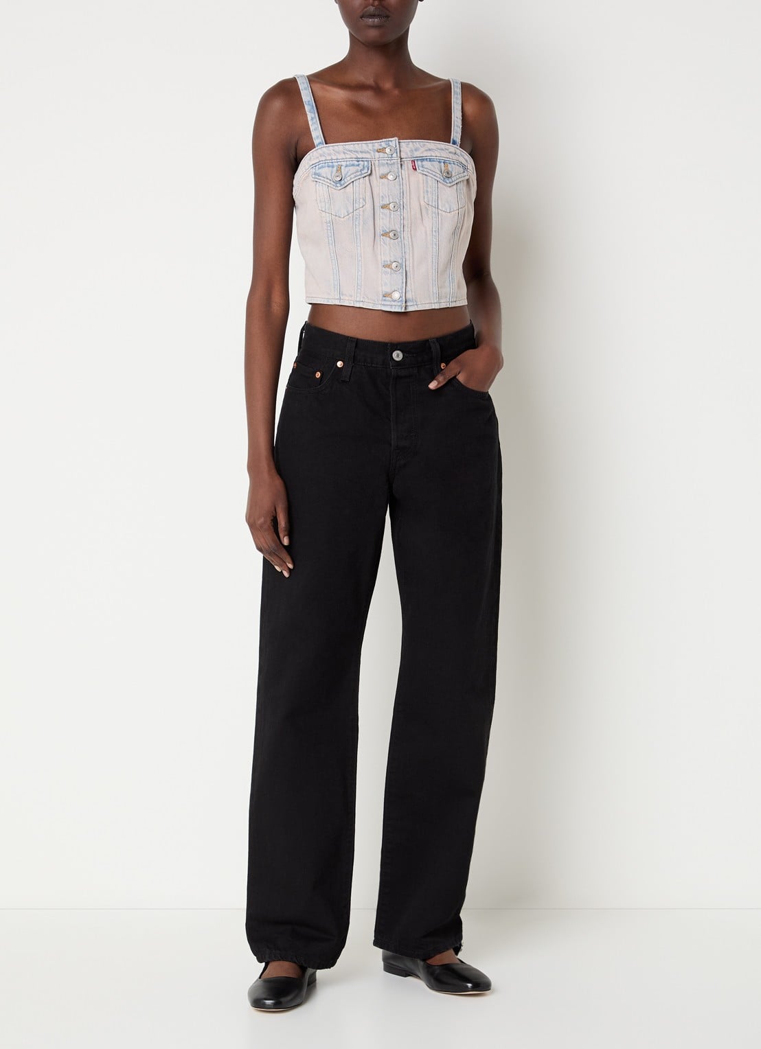 Levi's Strapless top van denim met verwassen afwerking en afneembare bandjes - voorkant 3 oudroze