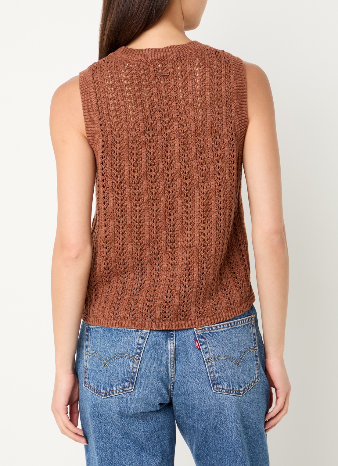 Levi's Sunrise grofgebreide tanktop in linnenblend - achterkant 4 beige
