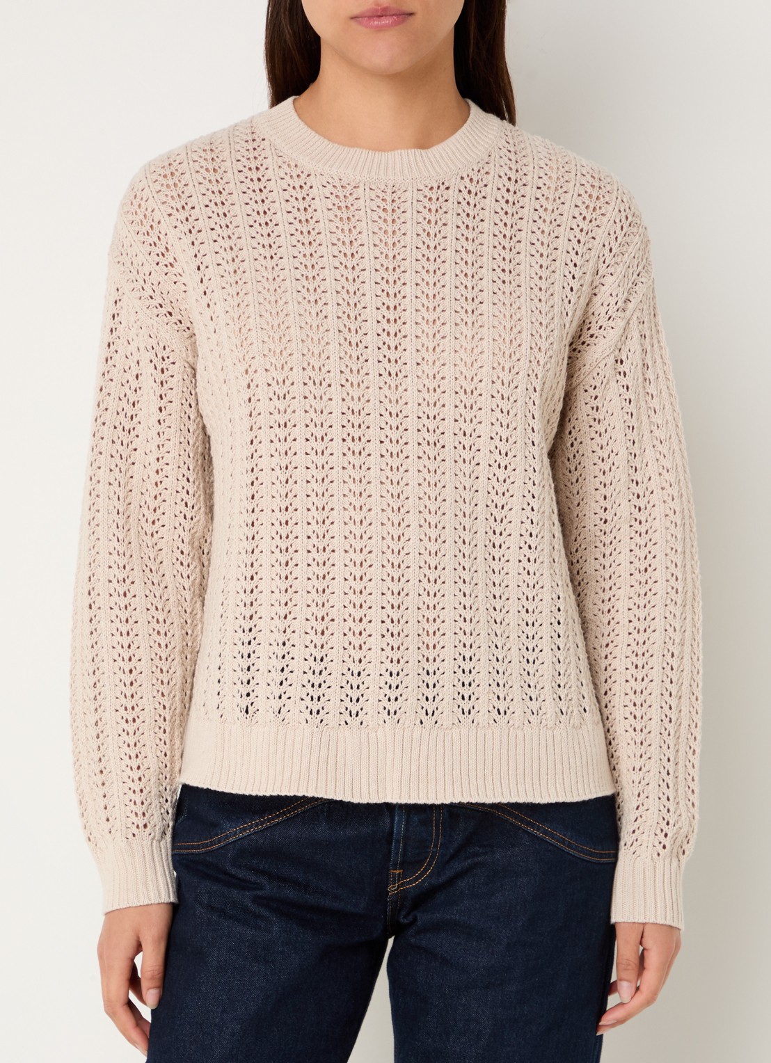 Levi's Sunrise grofgebreide trui in linnenblend met opengewerkt dessin - detail 2 beige
