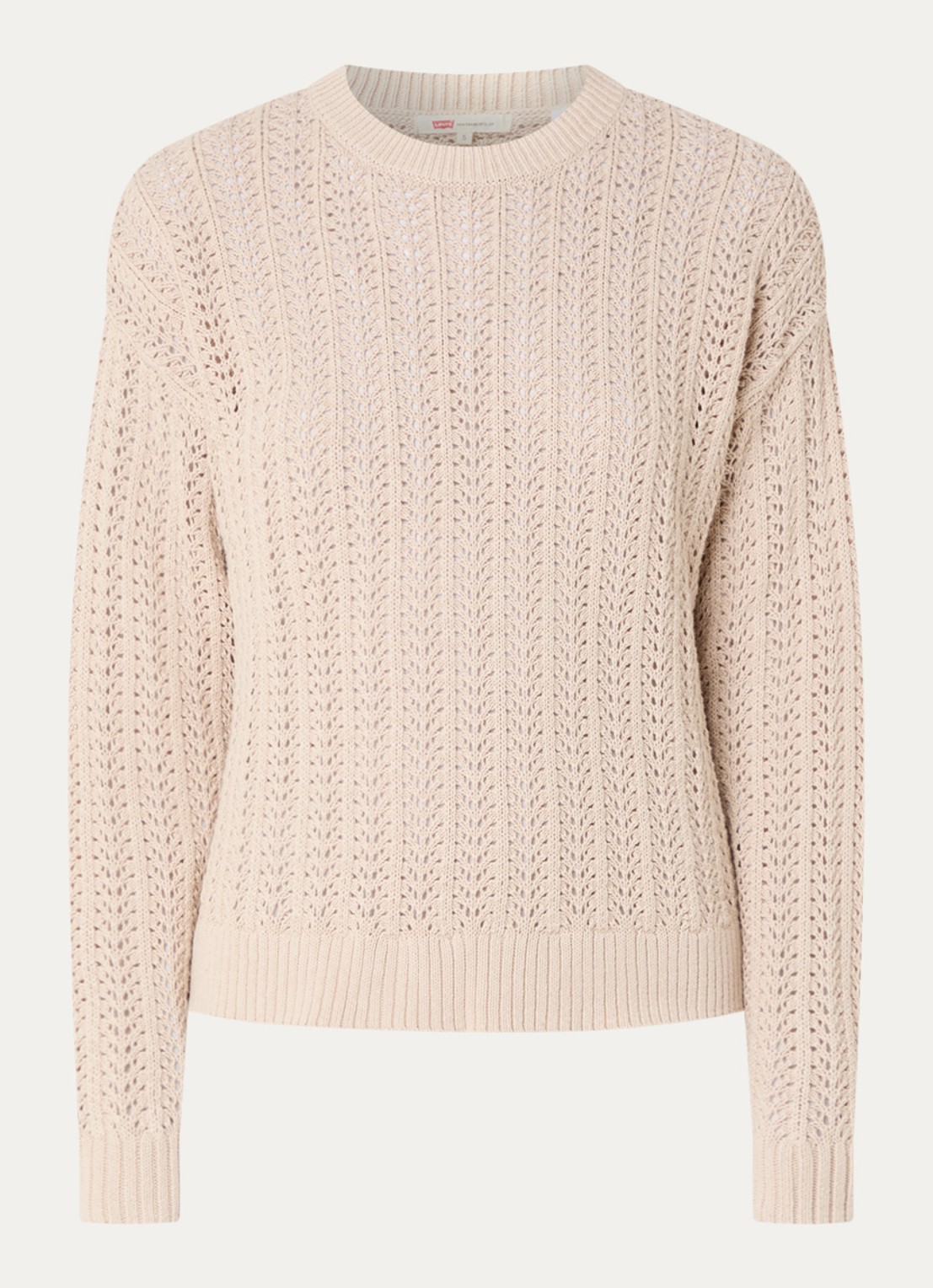 Levi's Sunrise grofgebreide trui in linnenblend met opengewerkt dessin - voorkant 3 beige