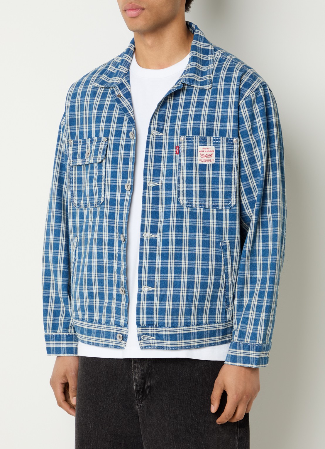 Levi's Sunrise Trucker comfort fit overshirt met ruitdessin - detail indigo