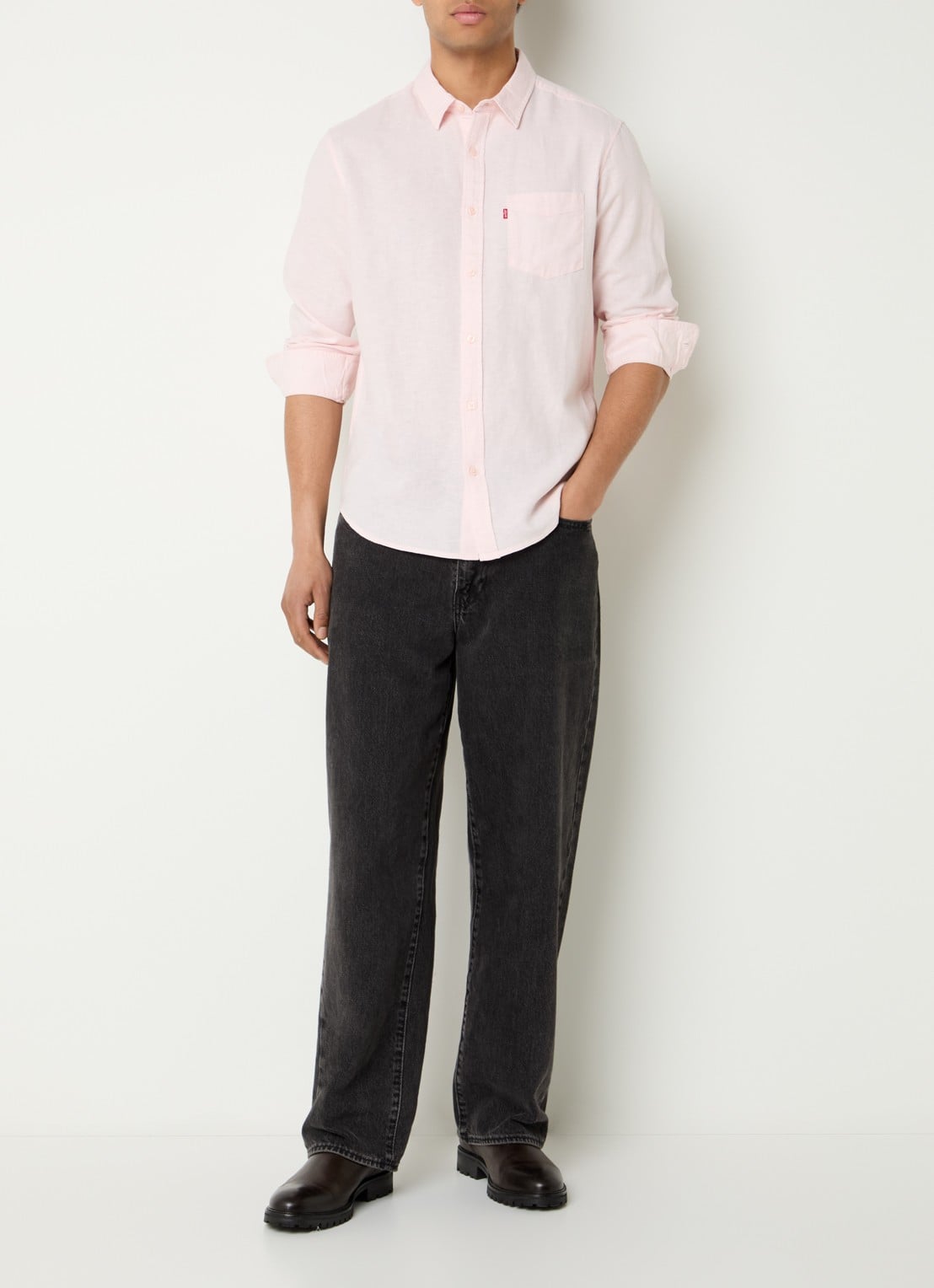 Levi's Sunset regular fit overhemd in linnenblend - voorkant 3 lichtroze