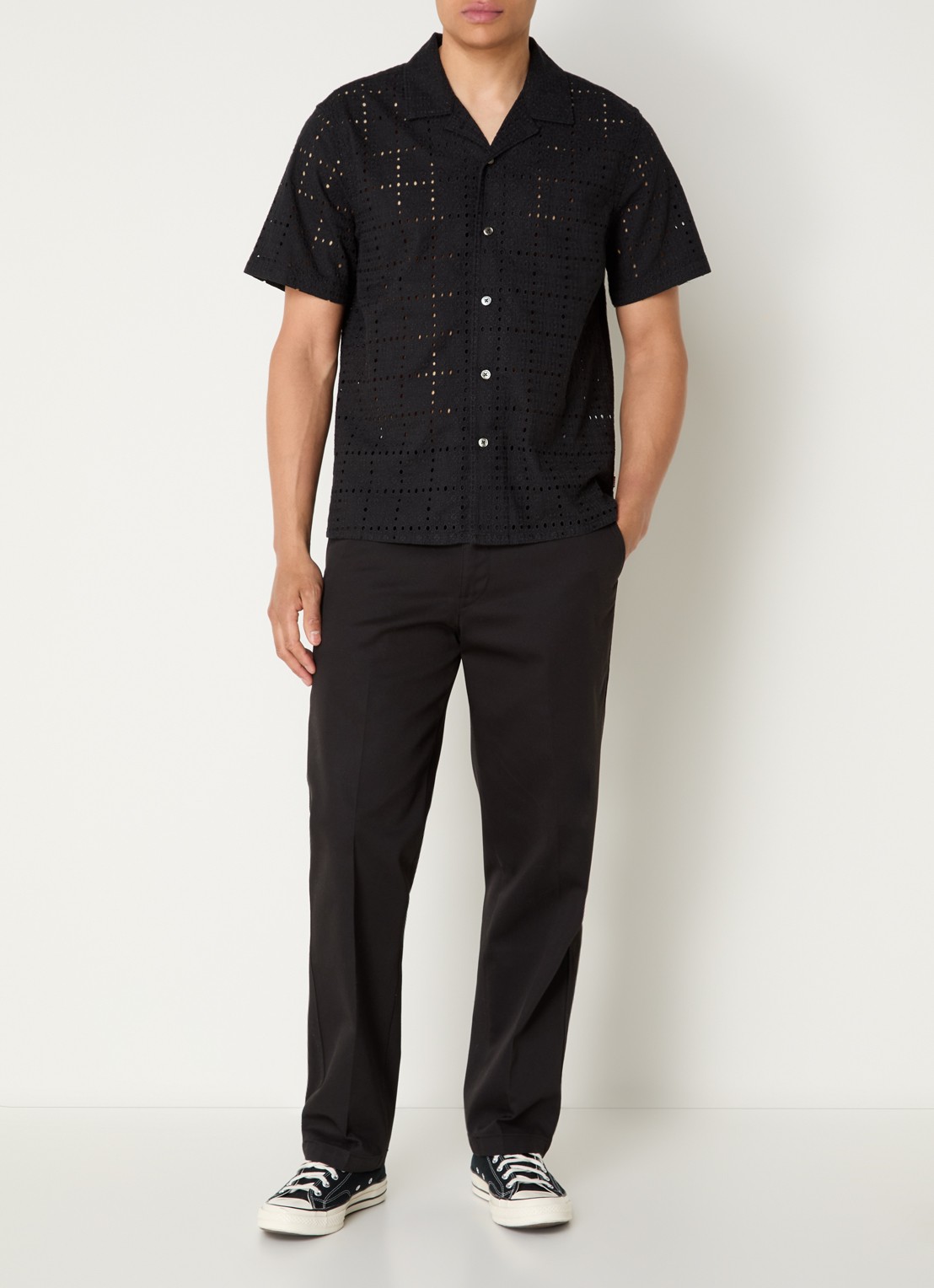 Levi's Sunset regular fit overhemd met opengewerkt dessin - voorkant 3 zwart