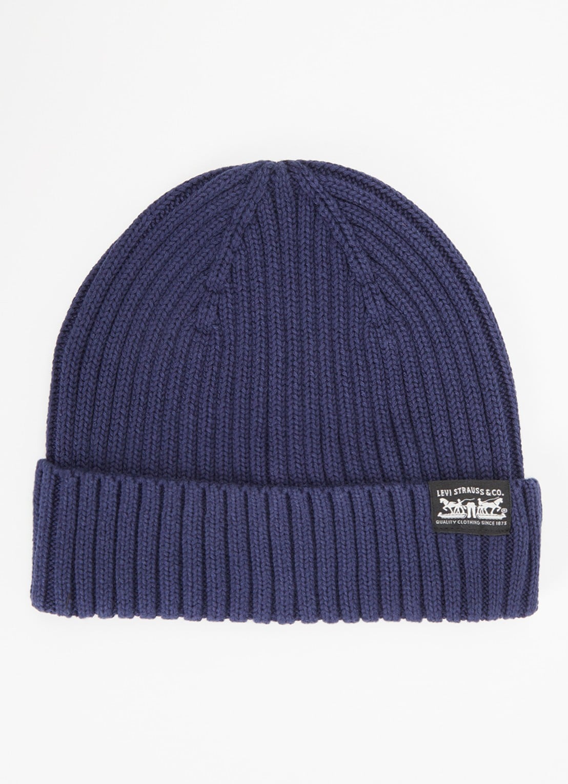 Levi's Sunset ribgebreide muts met logo - voorkant donkerblauw