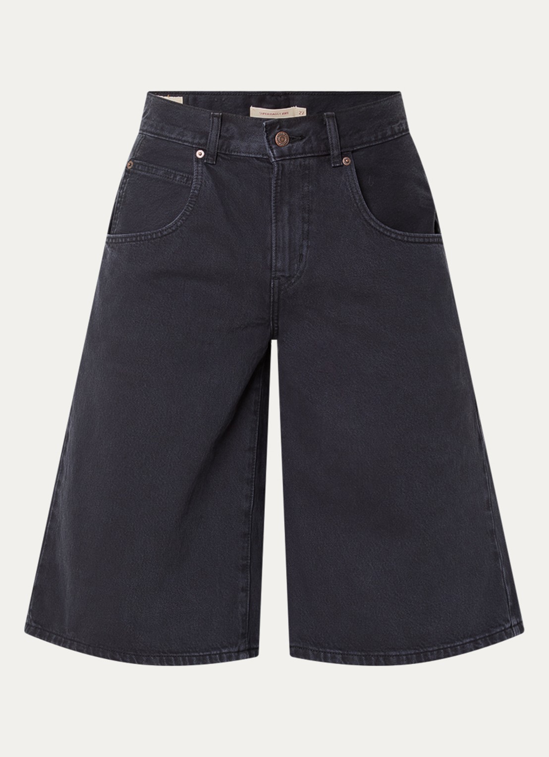 Levi's Super Baggy mid waist wide fit korte broek van denim  - voorkant 2 zwart