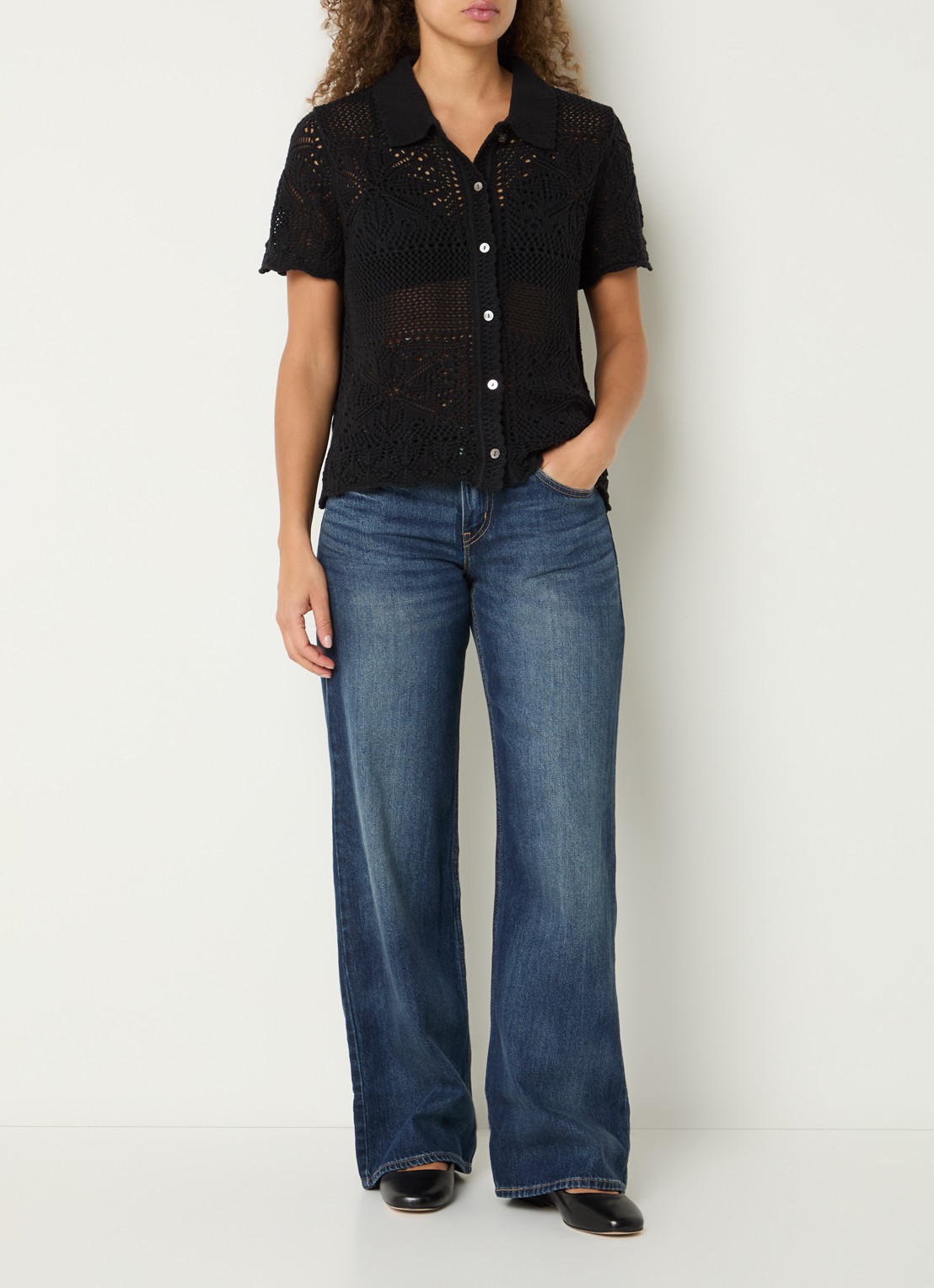 Levi's Susanna fijngebreide blouse met opengewerkt dessin - voorkant 3 zwart