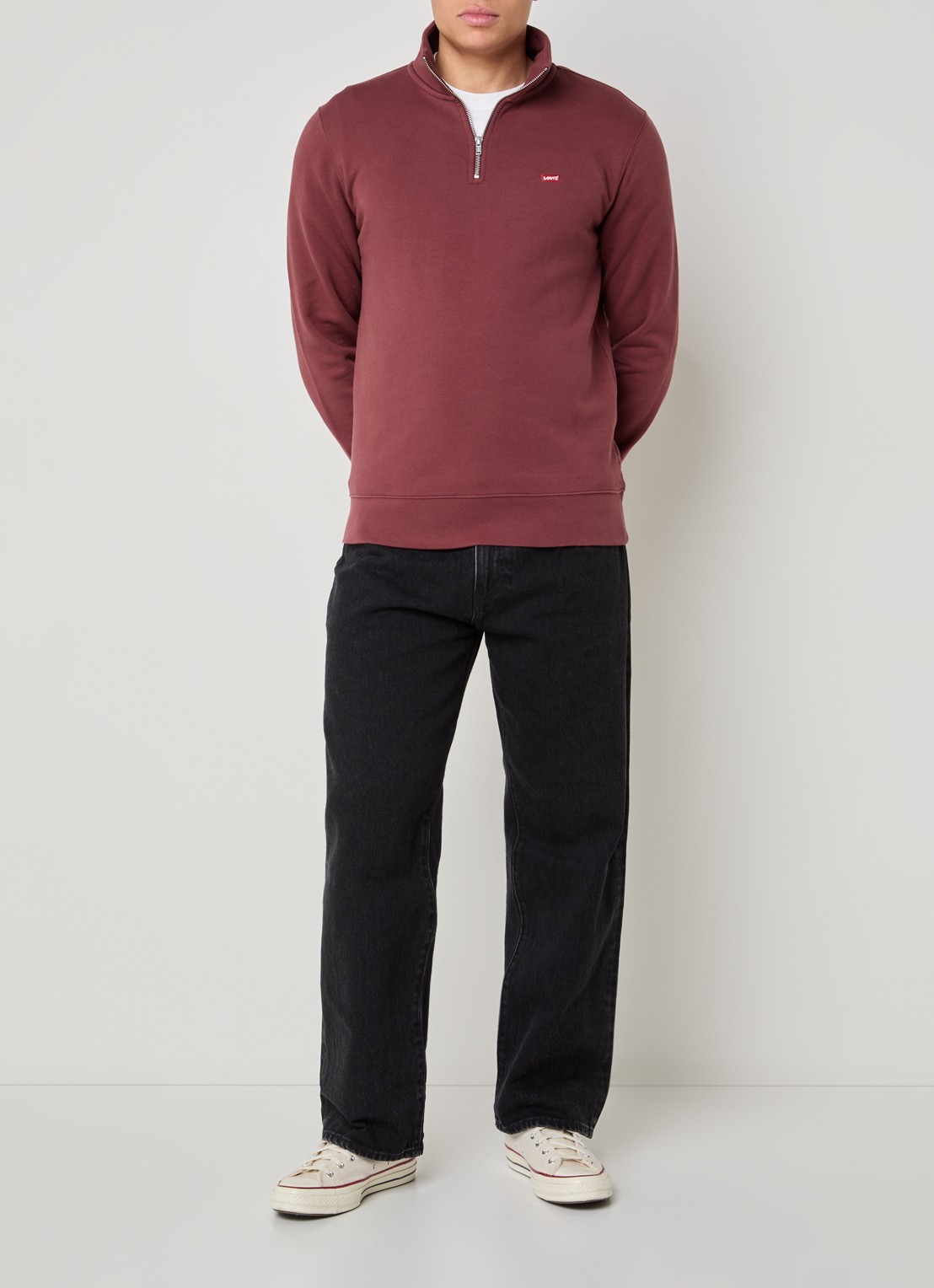 Levi's Sweater met halve rits en logoborduring - voorkant 4 steenrood