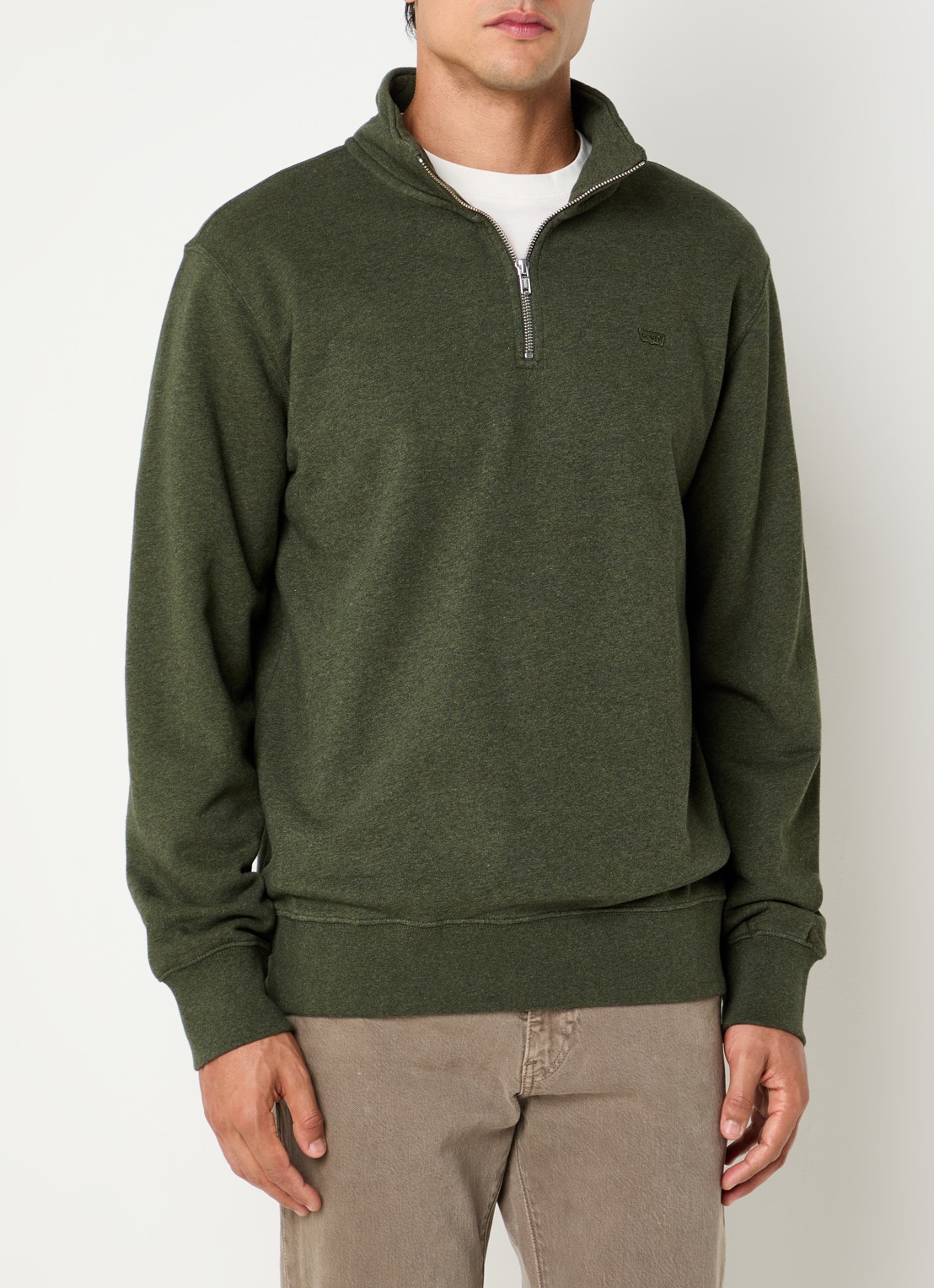 Levi's Sweater met halve rits - detail 4 legergroen
