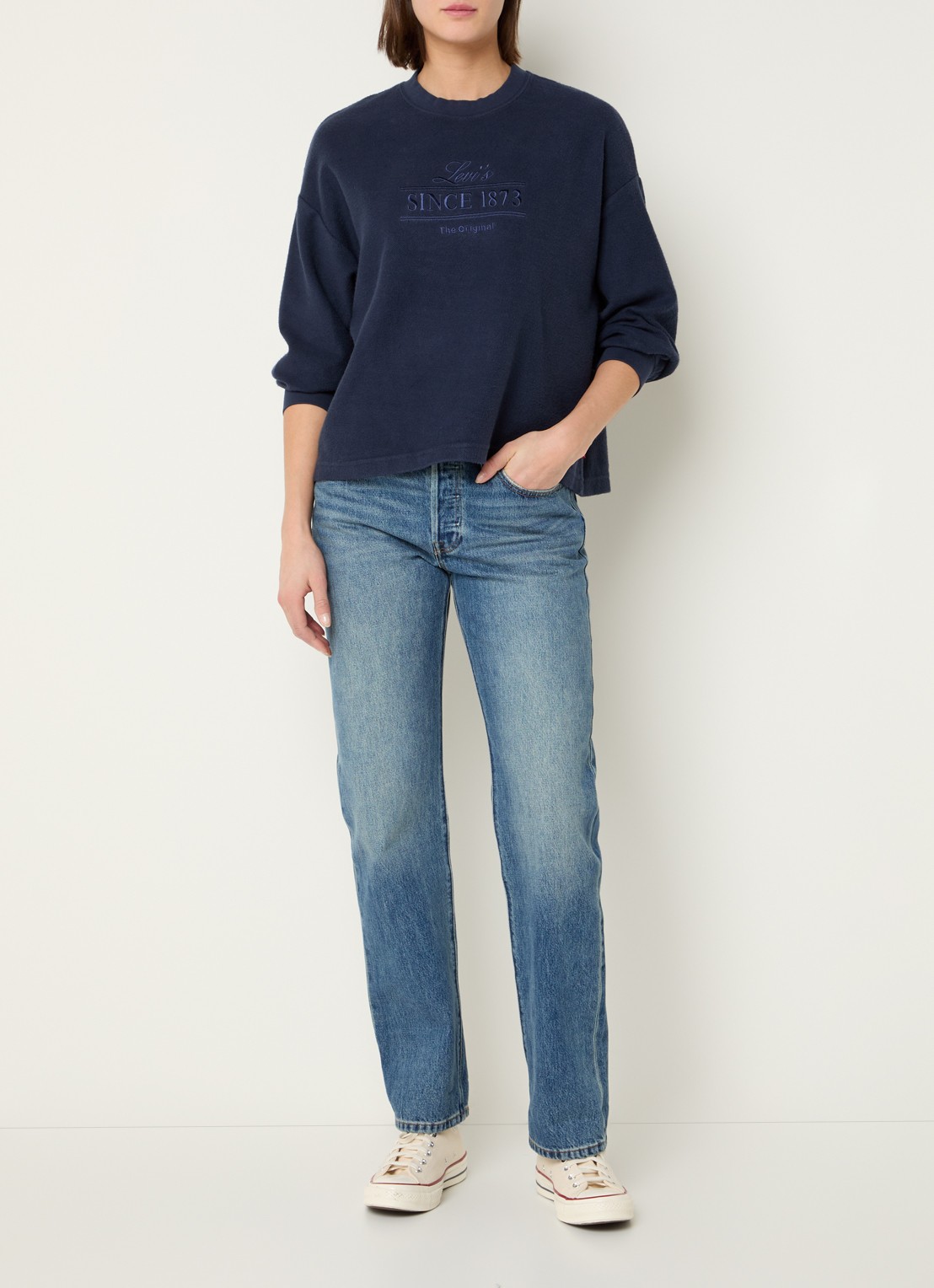 Levi's Sweater met logoborduring - voorkant 3 donkerblauw