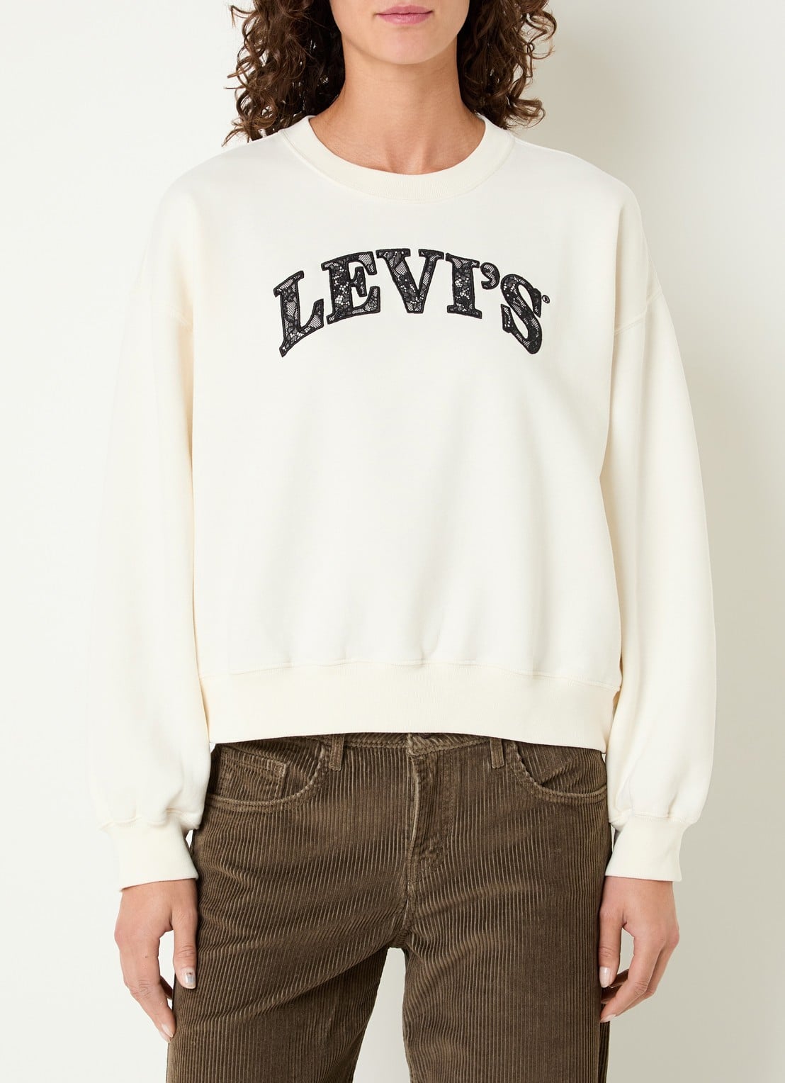 Levi's Sweater met logoborduring - detail gebroken wit