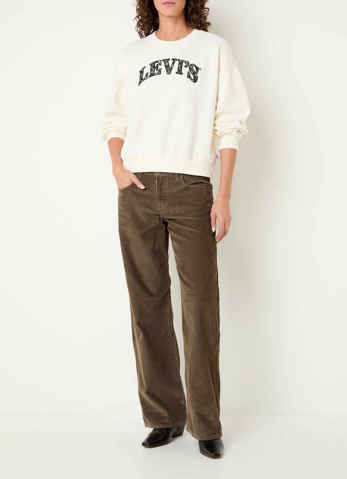 Levi's Sweater met logoborduring - voorkant 3 gebroken wit