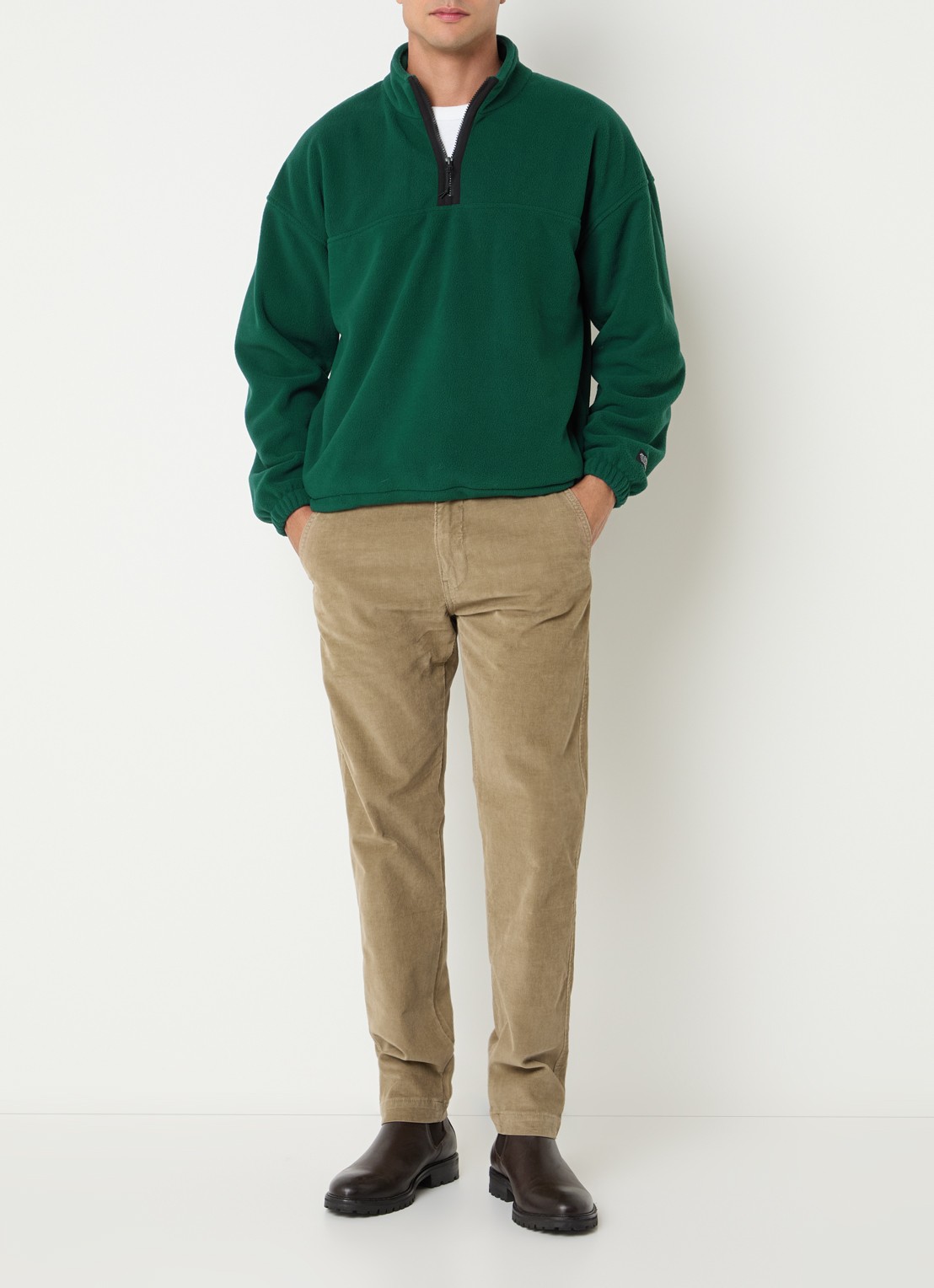 Levi's Sweater van teddy met halve rits - voorkant 3 donkergroen